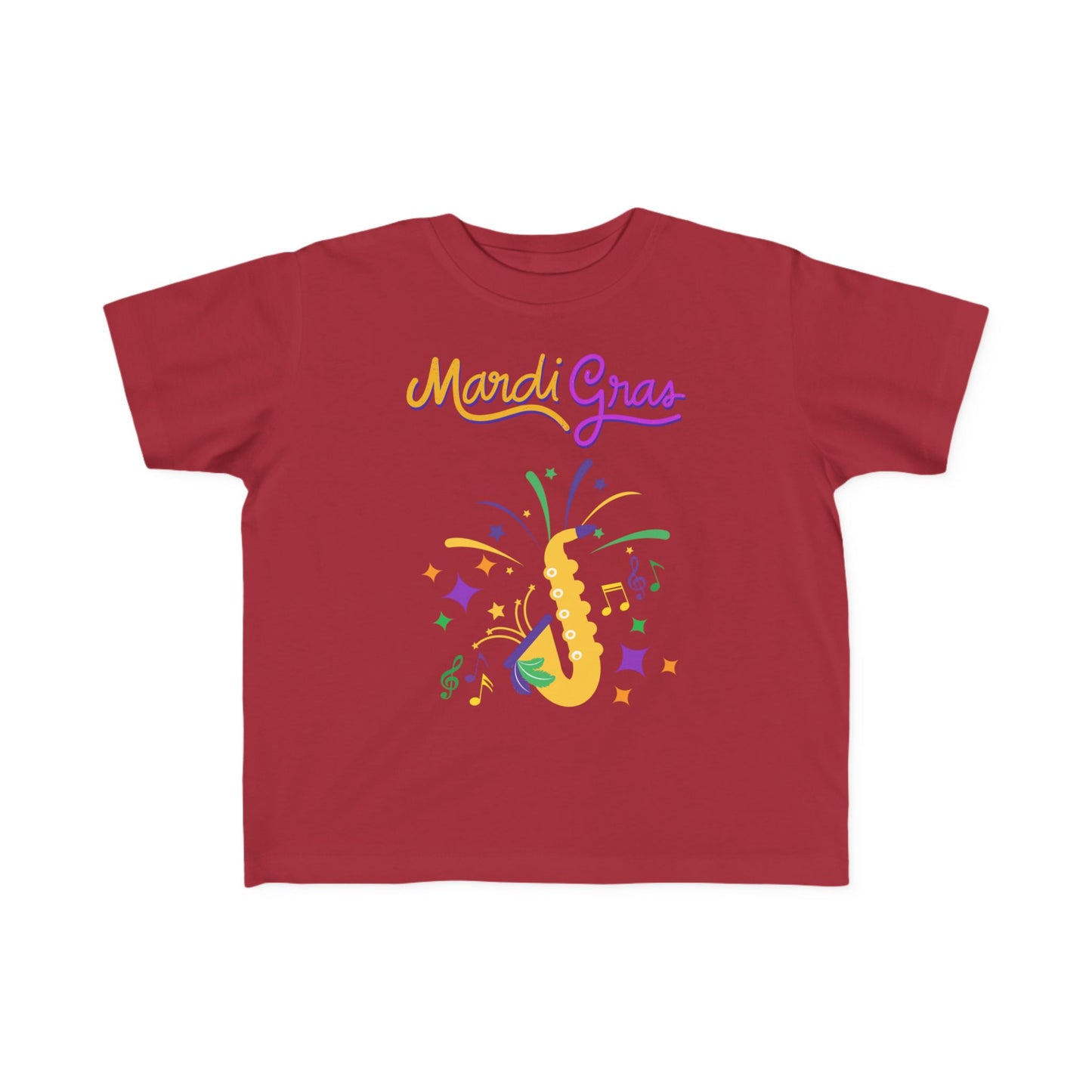 "Mardi Gras Saxophone" Toddler T-Shirt .  This Colorful Saxophone & Confetti Design Helps The Little One Get In The Carnival Mood!.