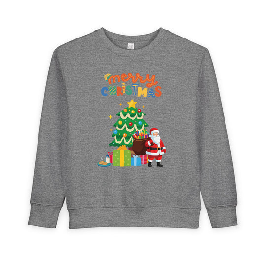 Toddler Sweatshirt — Merry Christmas Santa & Tree Personalized Kids Crewneck