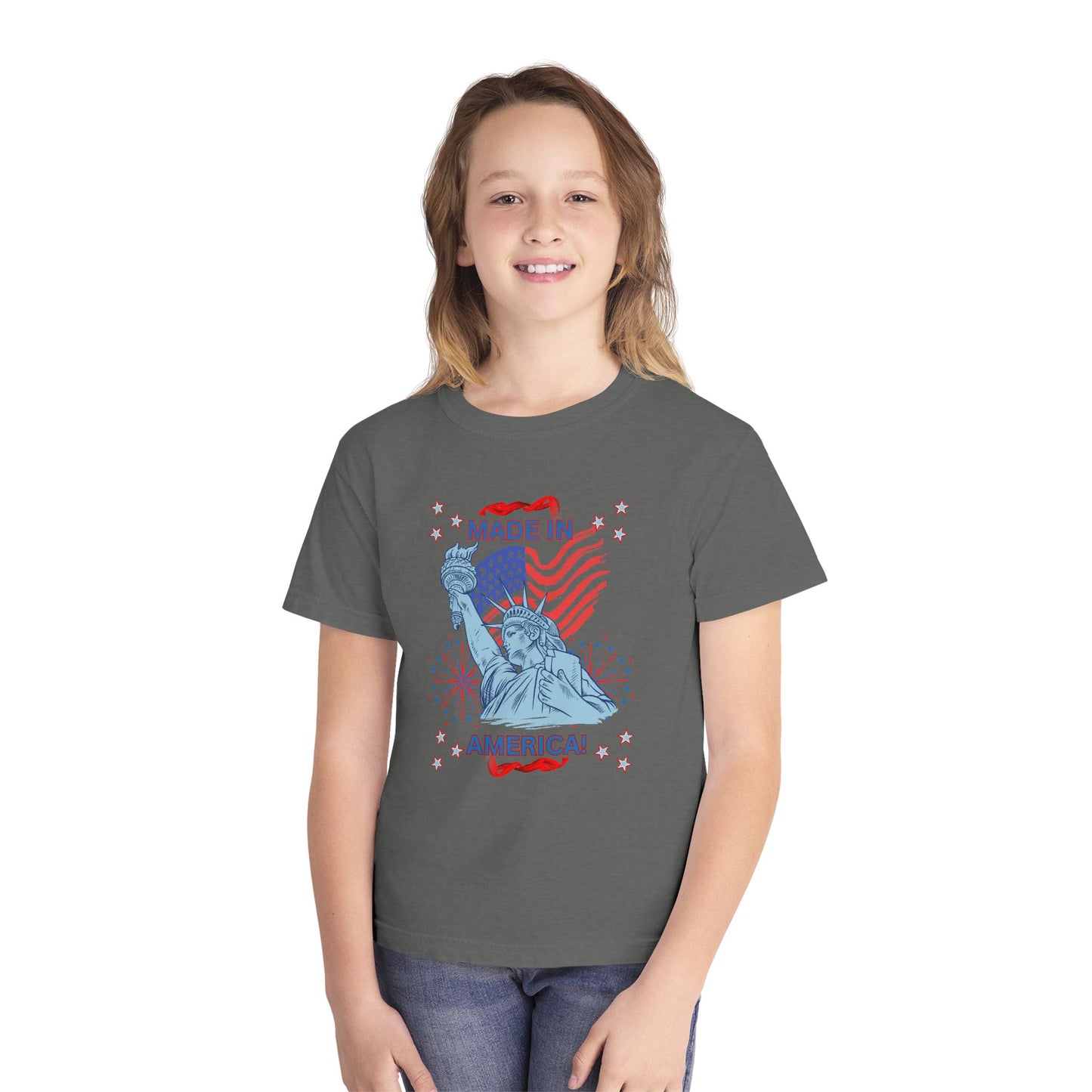 Made in America Statue of Liberty Youth Tee — Patriotic 4th of July Flag Graphic