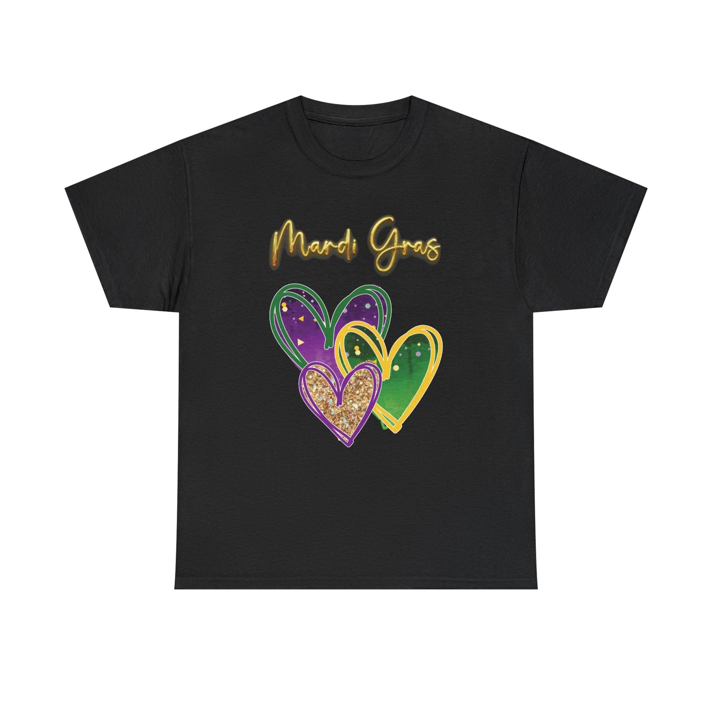 "Mardi Gras Hearts" Unisex T-Shirt.  A "Heart Felt"  Celebration Of Carnival In Purple, Green & Gold!