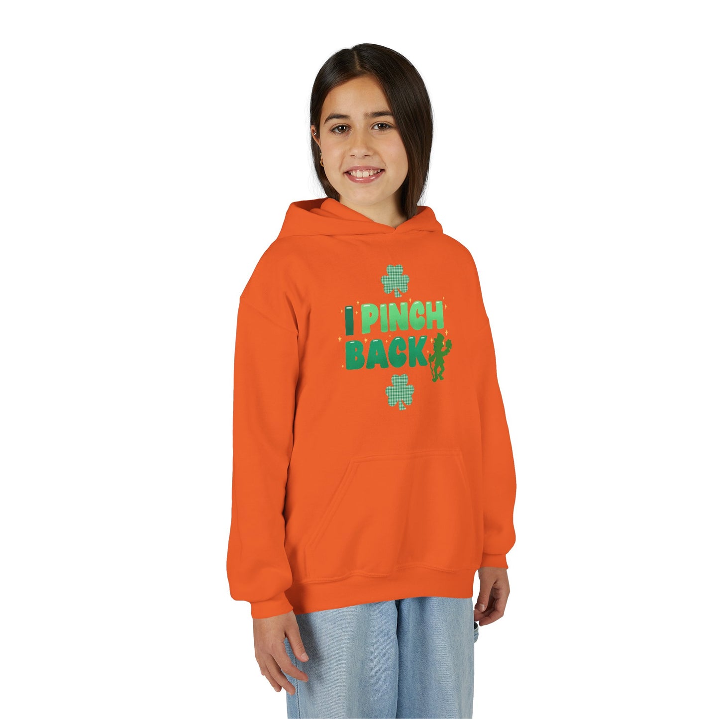 Youth St. Patrick's Day Hoodie — "I Pinch Back" Shamrock (Approach With Caution-LOL)