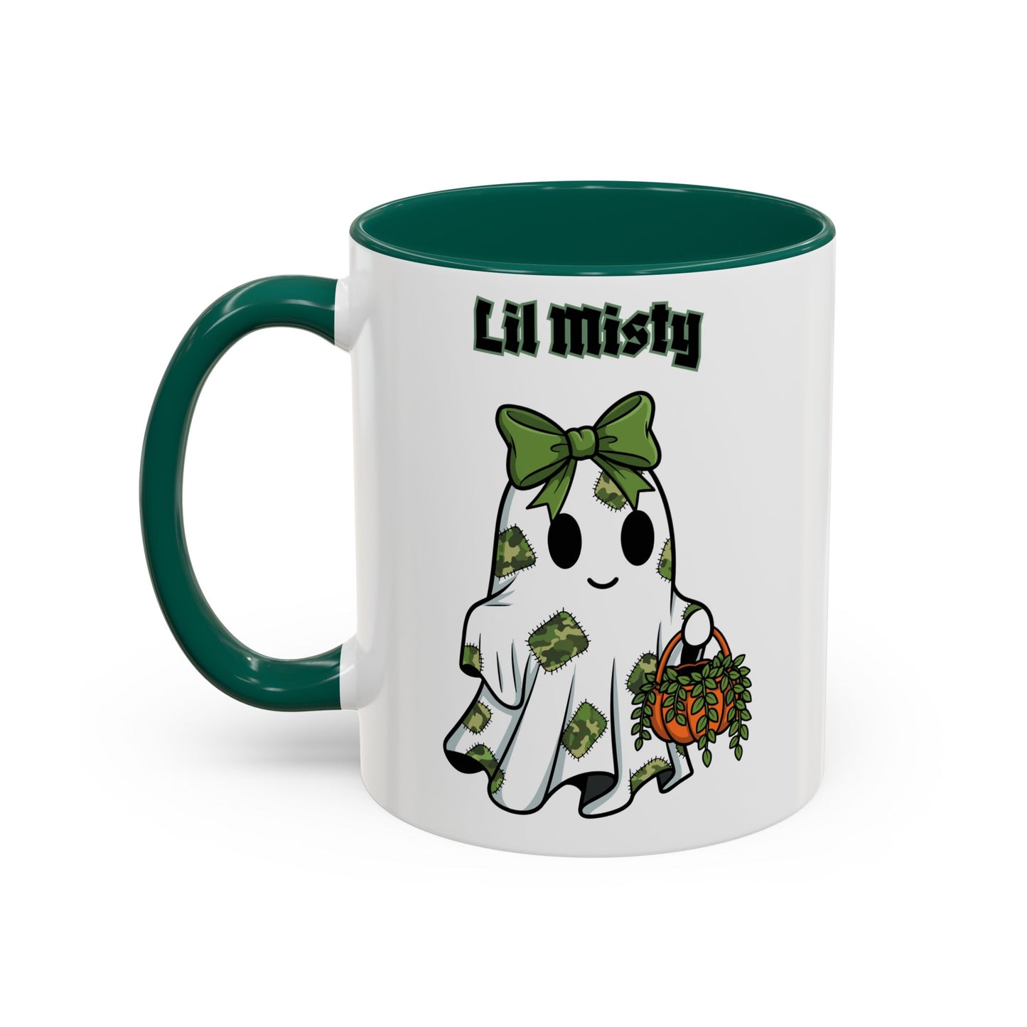 "Lil Misty Ghost" White Ceramic Mug  (11oz and 15oz) With Colorful Accents.  A Cute Halloween Mug for All Ages!