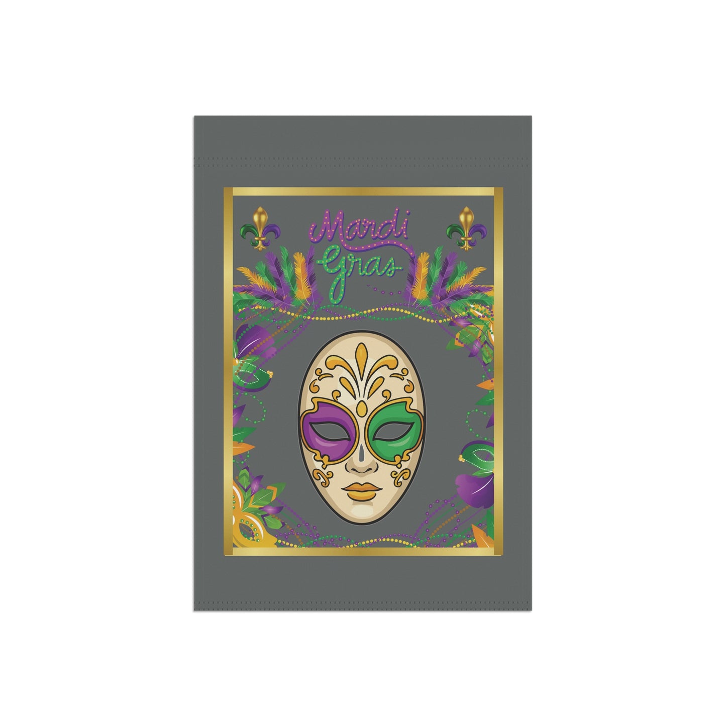 "Mardi Gras Mask", Garden Flag/House Banner In Dark Gray.  Lovely Carnival Mask  Heralds In The Mardi Gras Season!