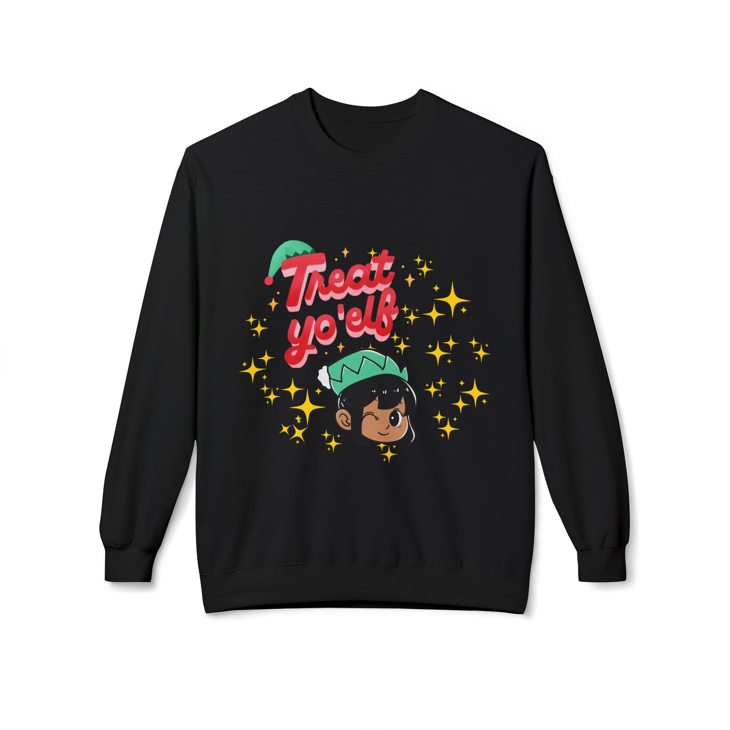 "Treat Yo'Elf" — Cute Elf Holiday Unisex Crewneck Sweatshirt