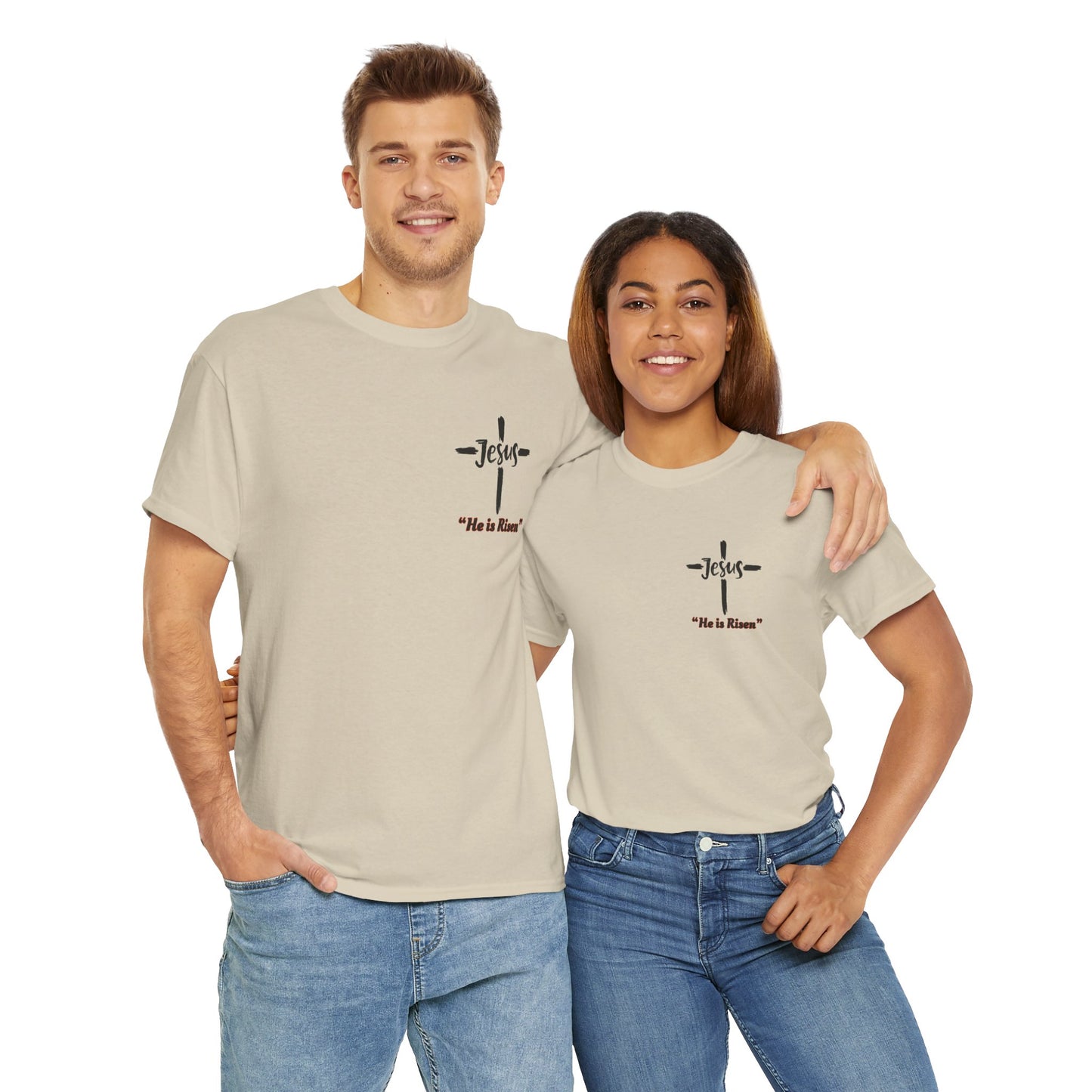 "He is Risen"  Front and Back Design, Unisex Heavy Cotton Tee