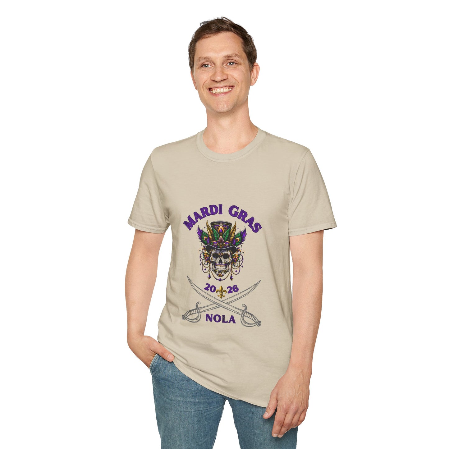 "Mardi Gras 2026 NOLA" Voodoo Pirate" Tee — This NOLA Carnival, Unisex Light Weight  Tee Is Great For The Warm Carnival Days & Nights!