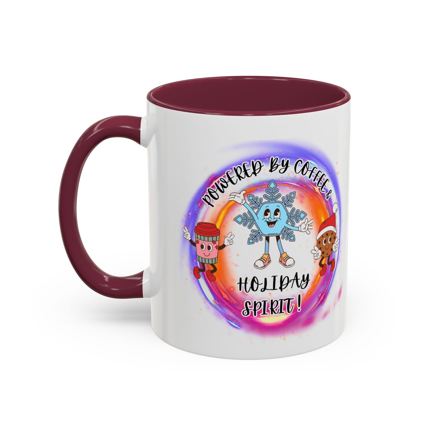 "Powered By Coffee and Christmas Spirit"   Two Tone Accent  Mugs (11oz, 15oz)