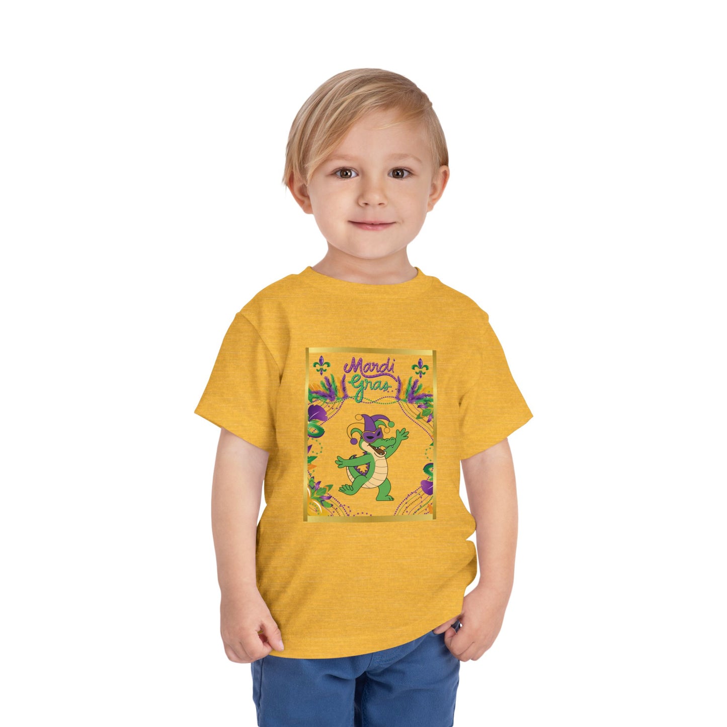 "Mardi Gras Gator" Toddler Tee.  This Masked Alligator Is Ready To Celebrate Mardi Gras In Purple, Gold And Green!
