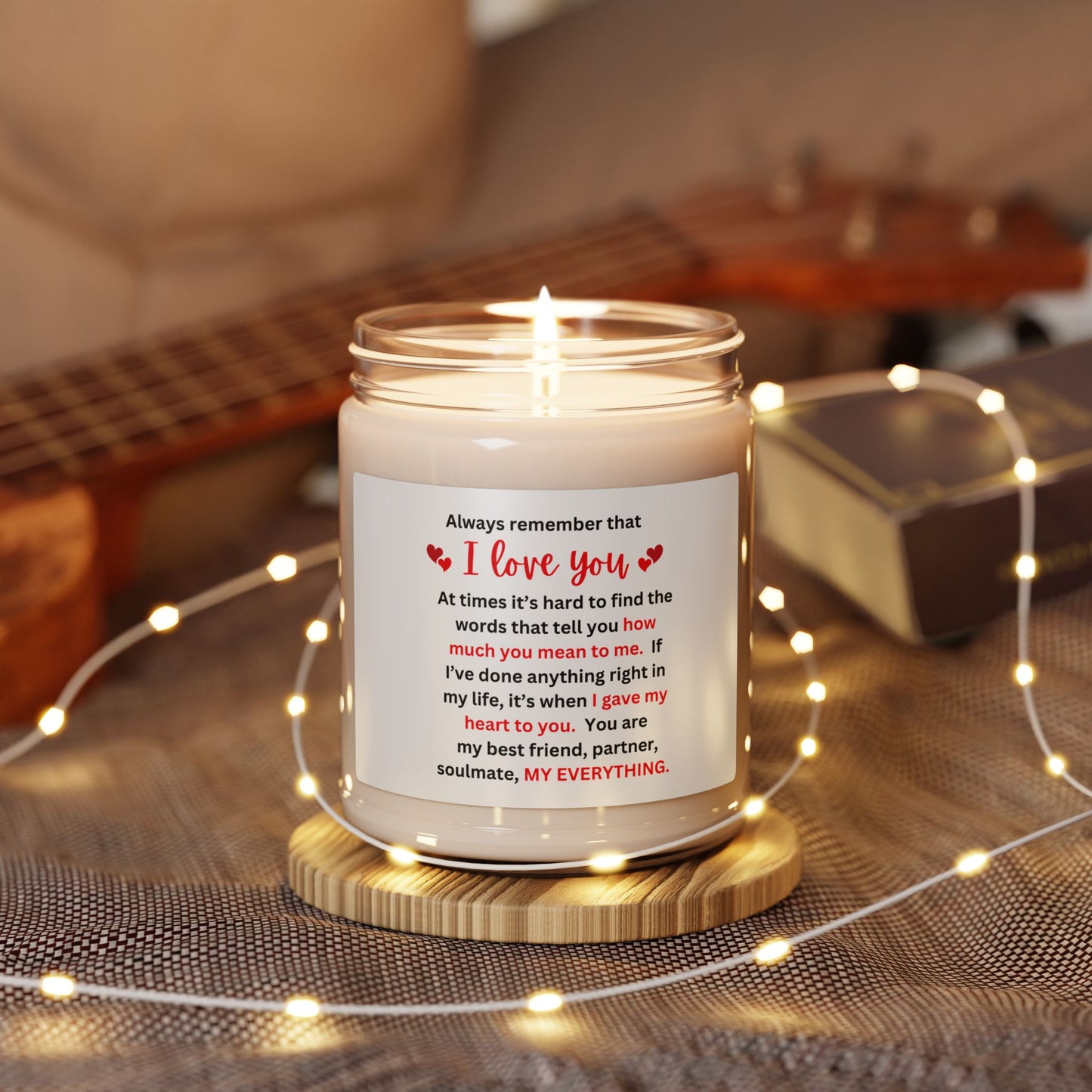 "I Love You" Scented Soy Candle,  White Label, Clear 9oz Glass Jar