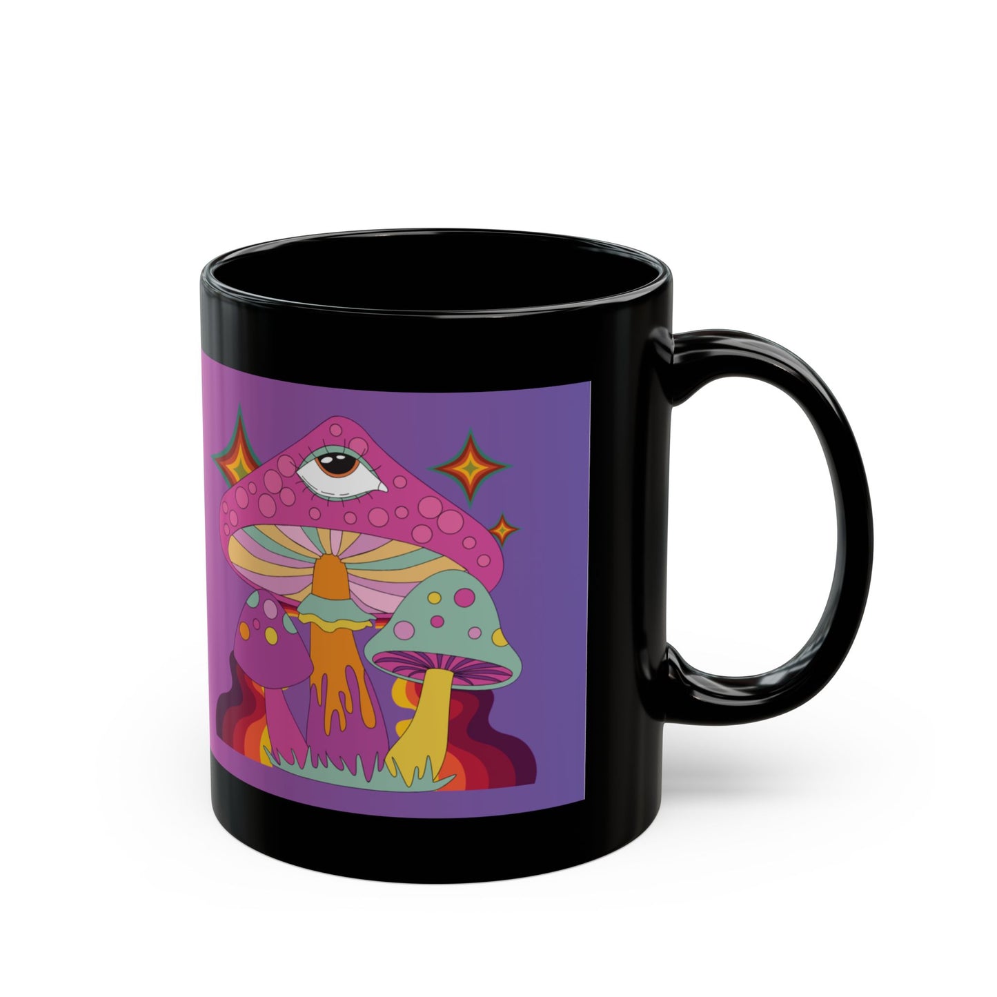"Groovy Ombre Mushroom" Mug,  Black Ceramic Coffee Mugs In 15oz & 11oz