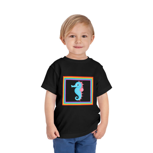 "Seahorse Toddler Tee" — Colorful Rainbow Frame Toddler T- Shirt