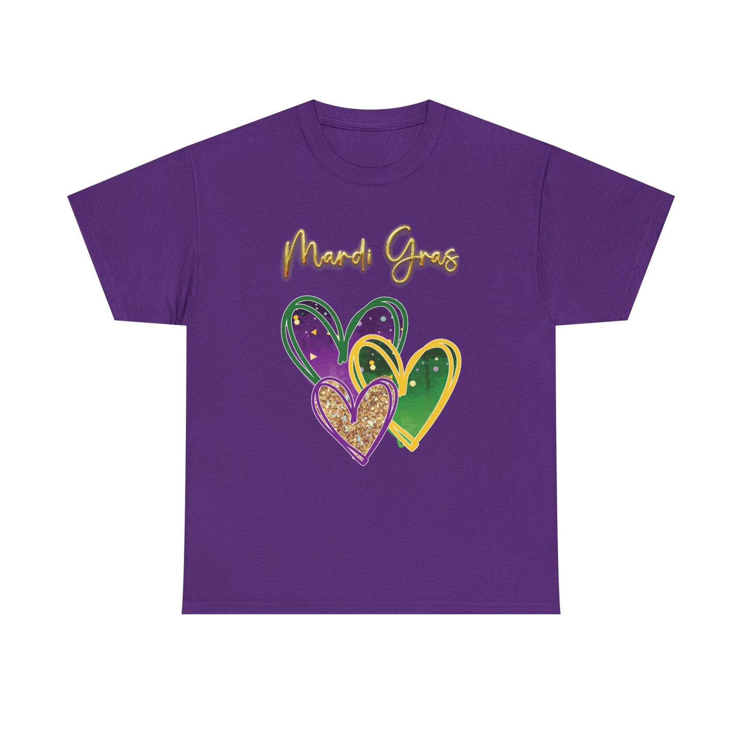 "Mardi Gras Hearts" Unisex T-Shirt.  A "Heart Felt"  Celebration Of Carnival In Purple, Green & Gold!