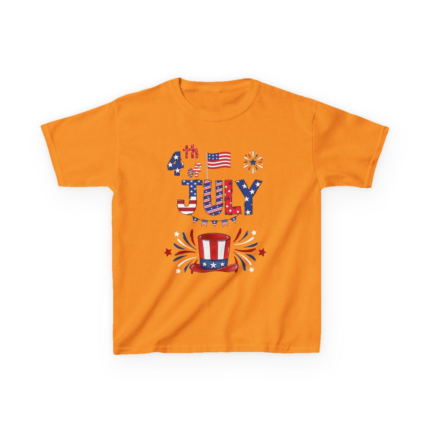 Kids "4th of July" Patriotic Boxy Tee — Celebrate This Special Day With Fireworks & A Vibrant Uncle Sam Hat!