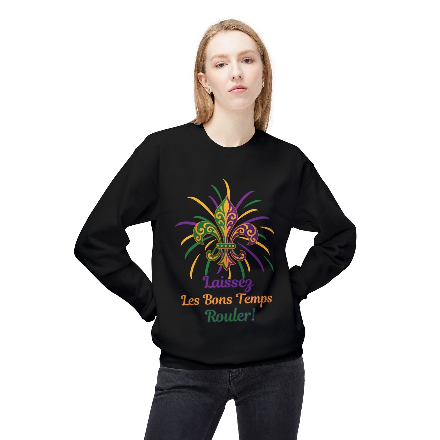 Mardi Gras Fleur-de-Lis Crewneck Sweatshirt — "Laissez Les Bons Temps Rouler!"