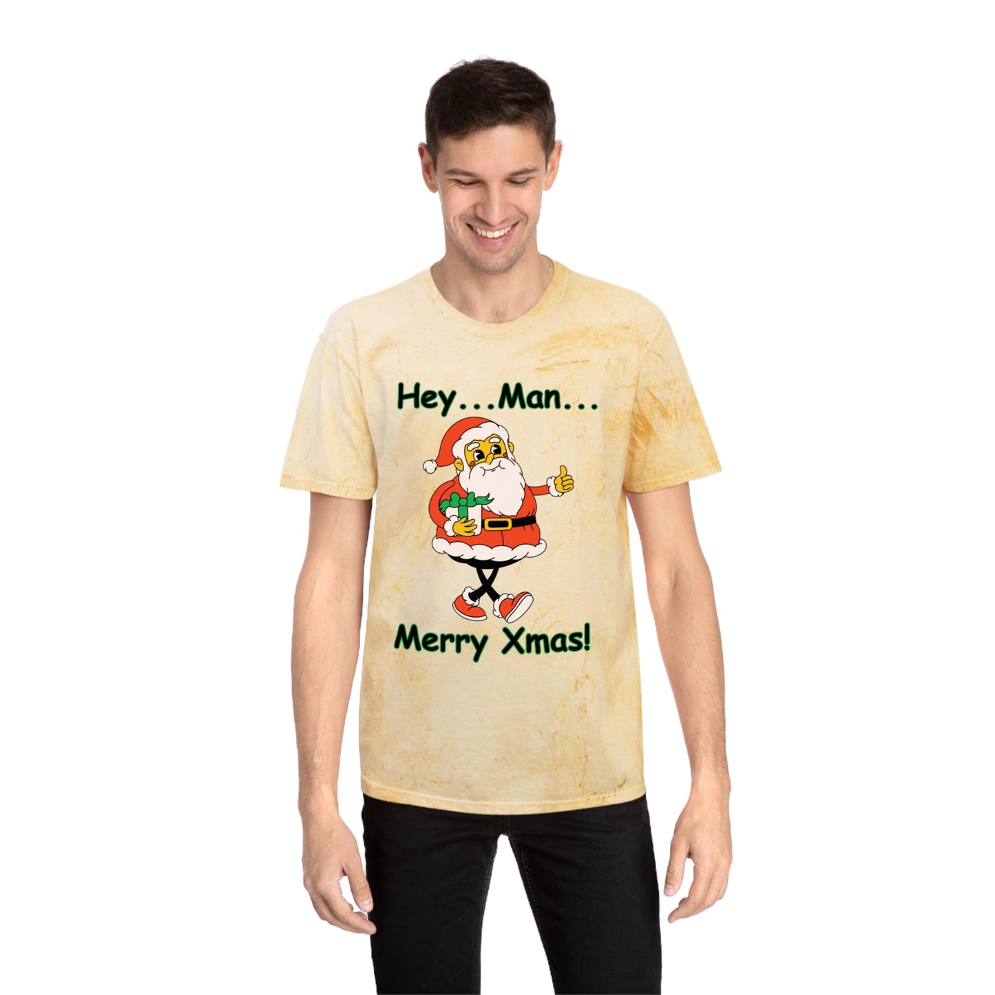 Hey...Man... Merry Xmas! Tie-Dye  Style Unisex Christmas Santa Tee - A Great Gift For Those Who Love A Reto Vibe!