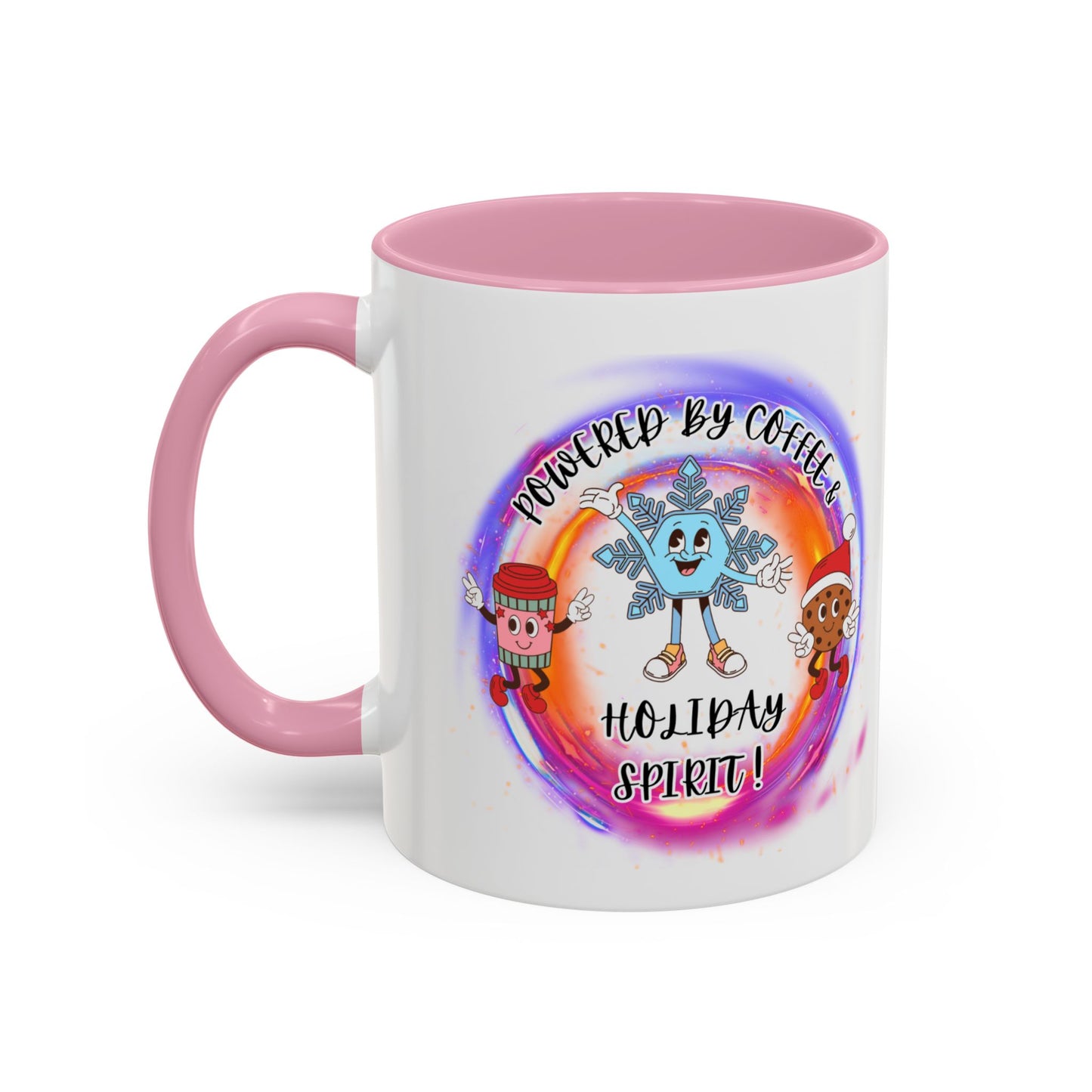 "Powered By Coffee and Christmas Spirit"   Two Tone Accent  Mugs (11oz, 15oz)