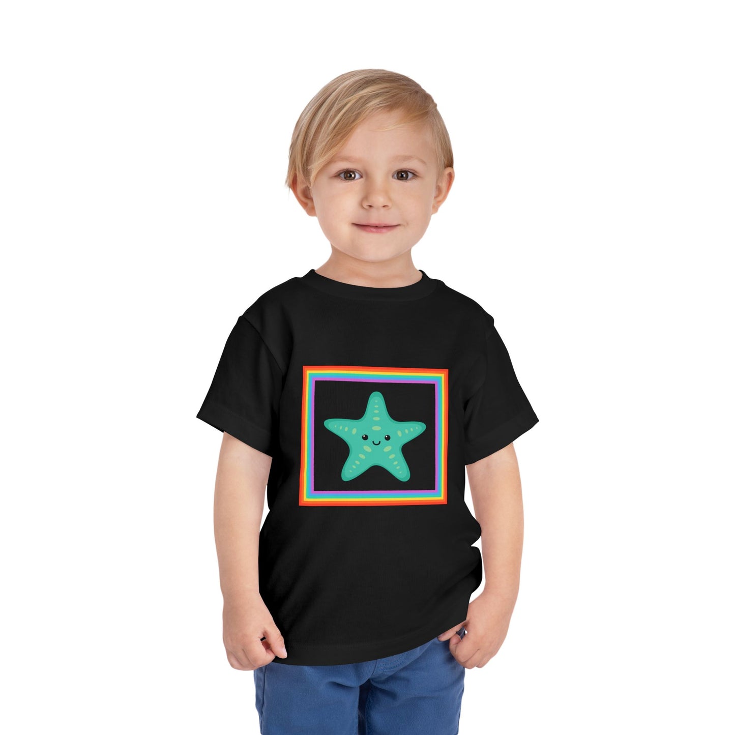 Cute "Starfish Toddler Tee" — Colorful Rainbow Frame Kids Shirt