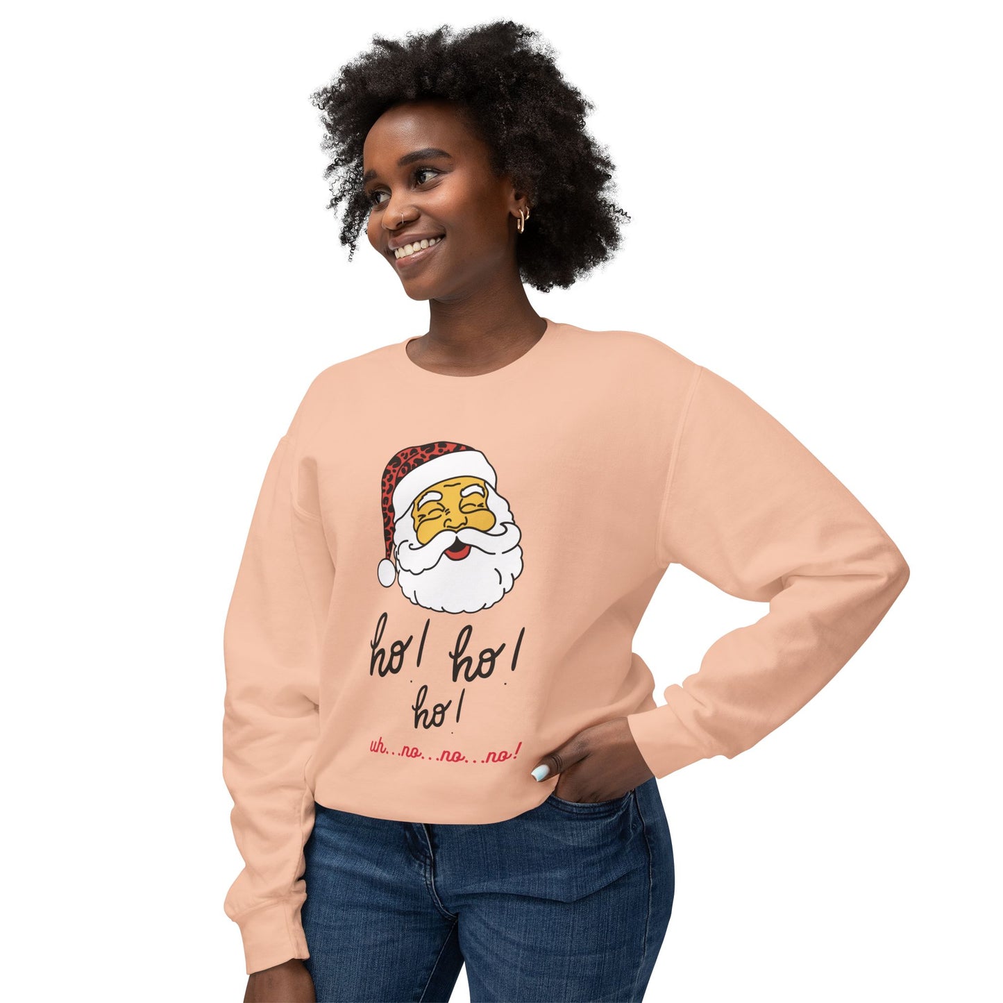 "Ho! Ho! Ho!-Smiling Santa" Unisex Lightweight Crewneck Sweatshirt