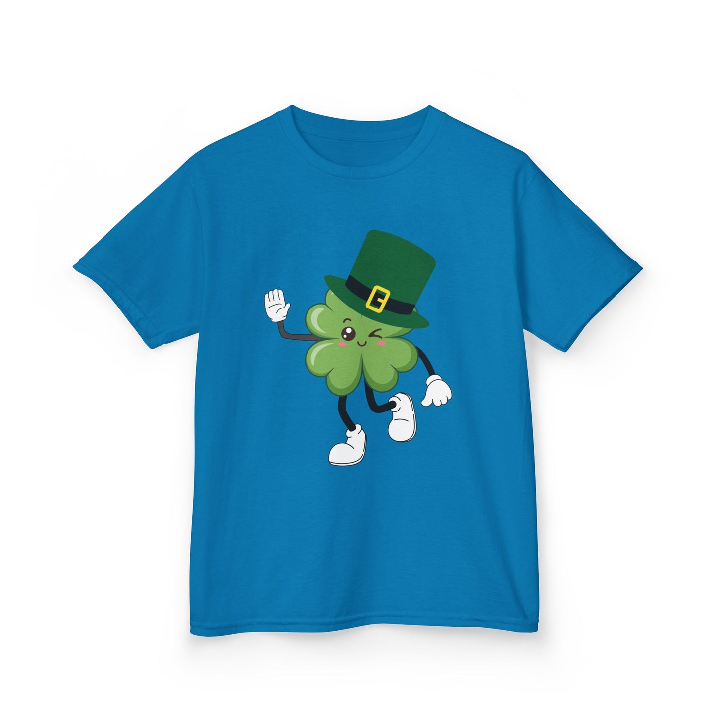 "Dancing Shamrock with Leprechaun Hat".  Kids Heavy Cotton T-Shirt. Patrick’s Day Tee