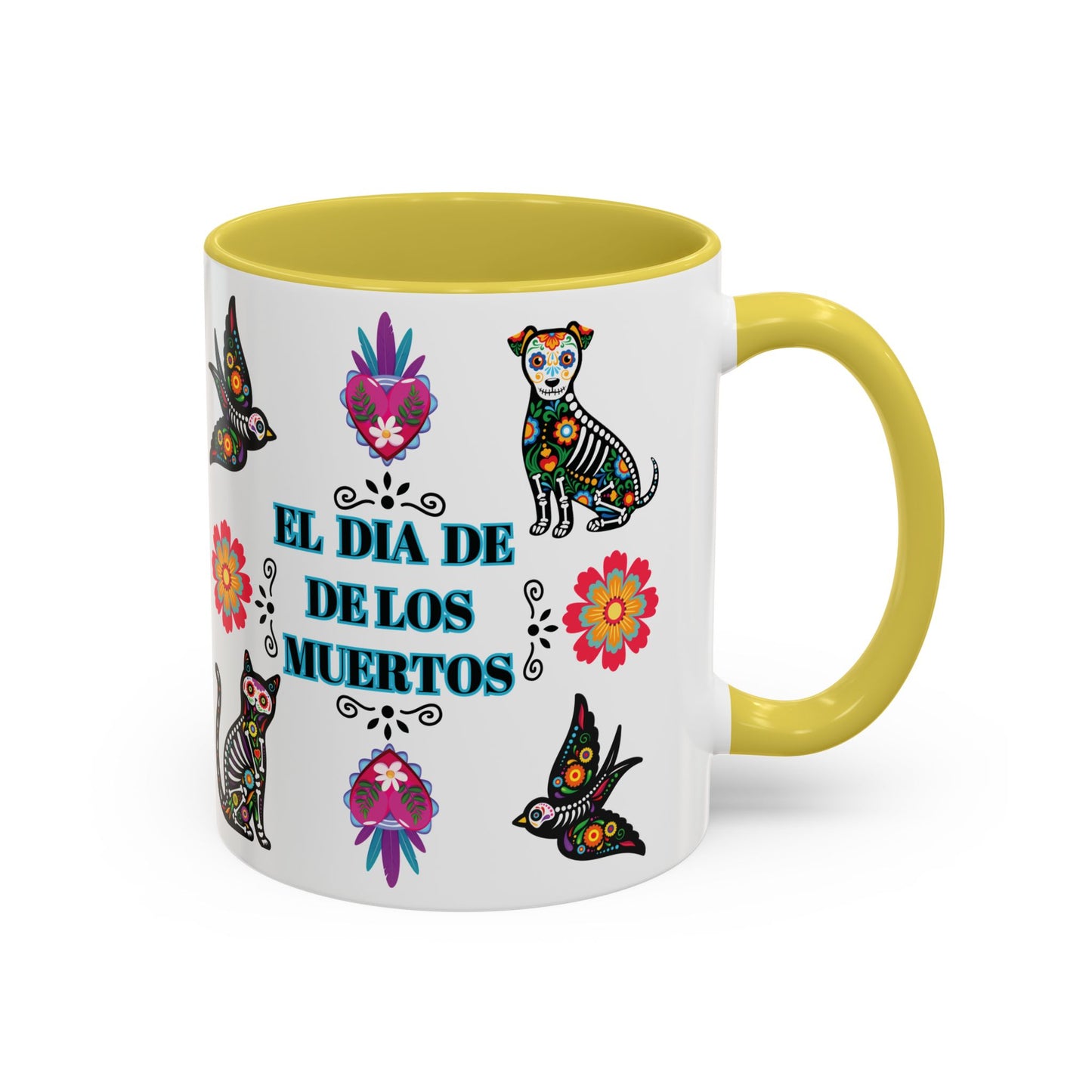 "El Dia De Los Muertos" Colorful White Ceramic Mugs with Colorful Accents Mugs, 11oz and 15oz