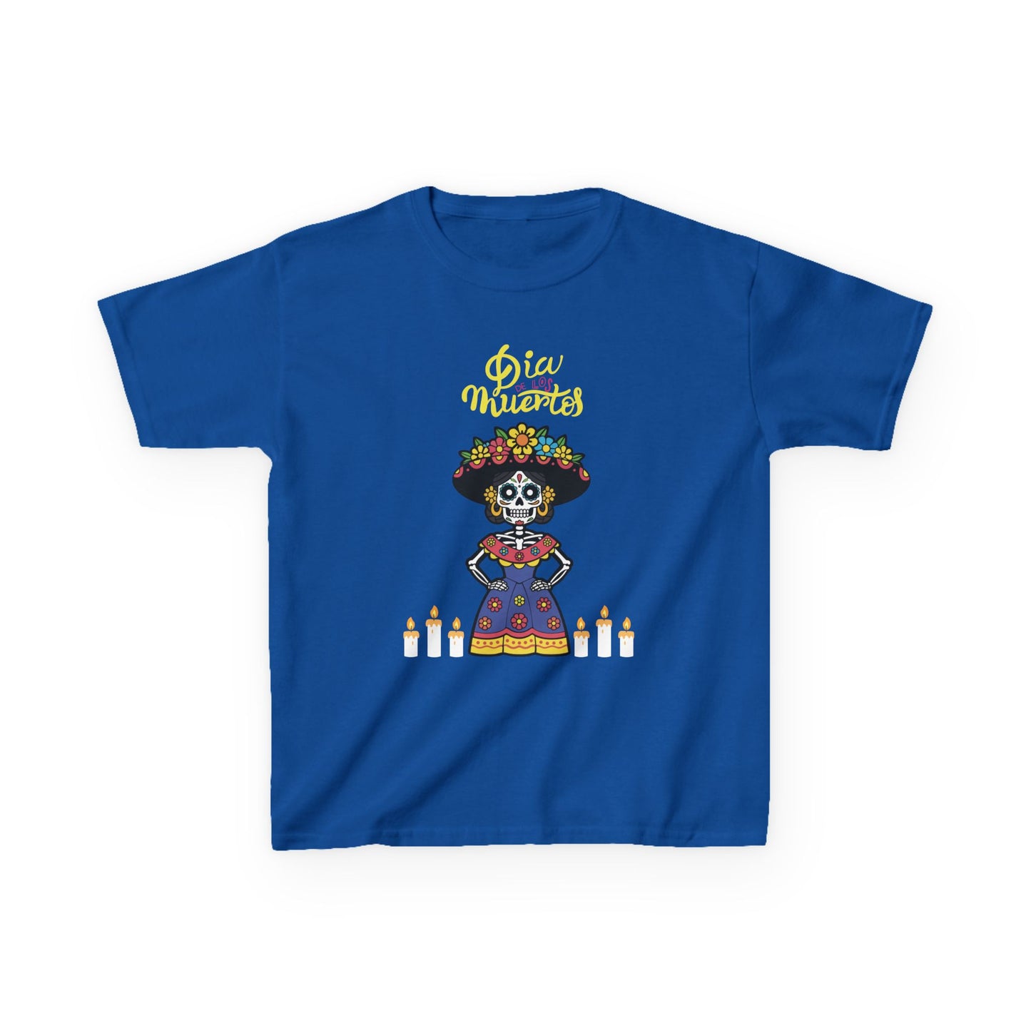 "Dia De Los Muertos" Kids Heavy CottonTee.  A Fun and Colorful Sugar Skull Design