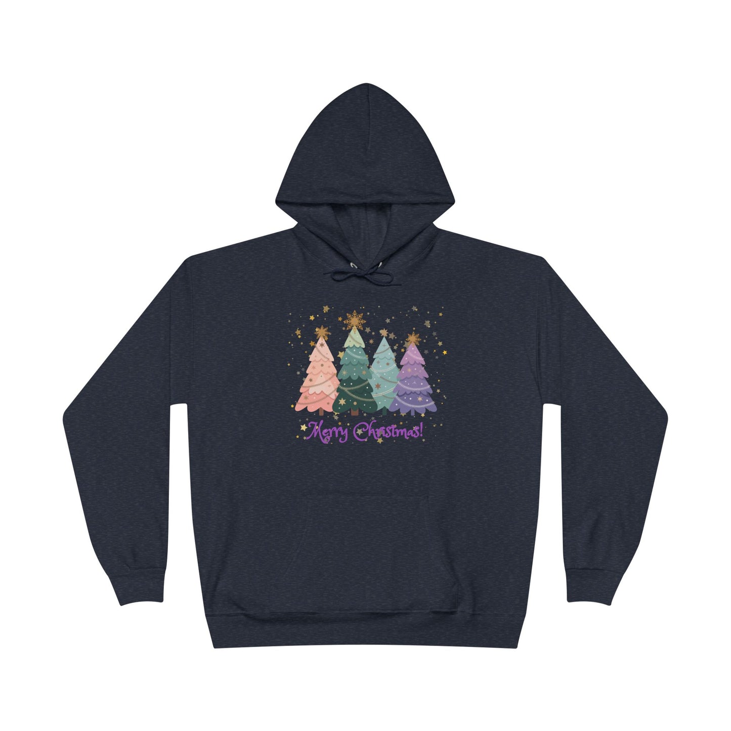 "Merry Xmas" Pastel Christmas Tree Unisex Adult  Hoodie. A Quaint, Yet Fashionable "Cut-Out Style" Xmas Tree Holiday Pullover