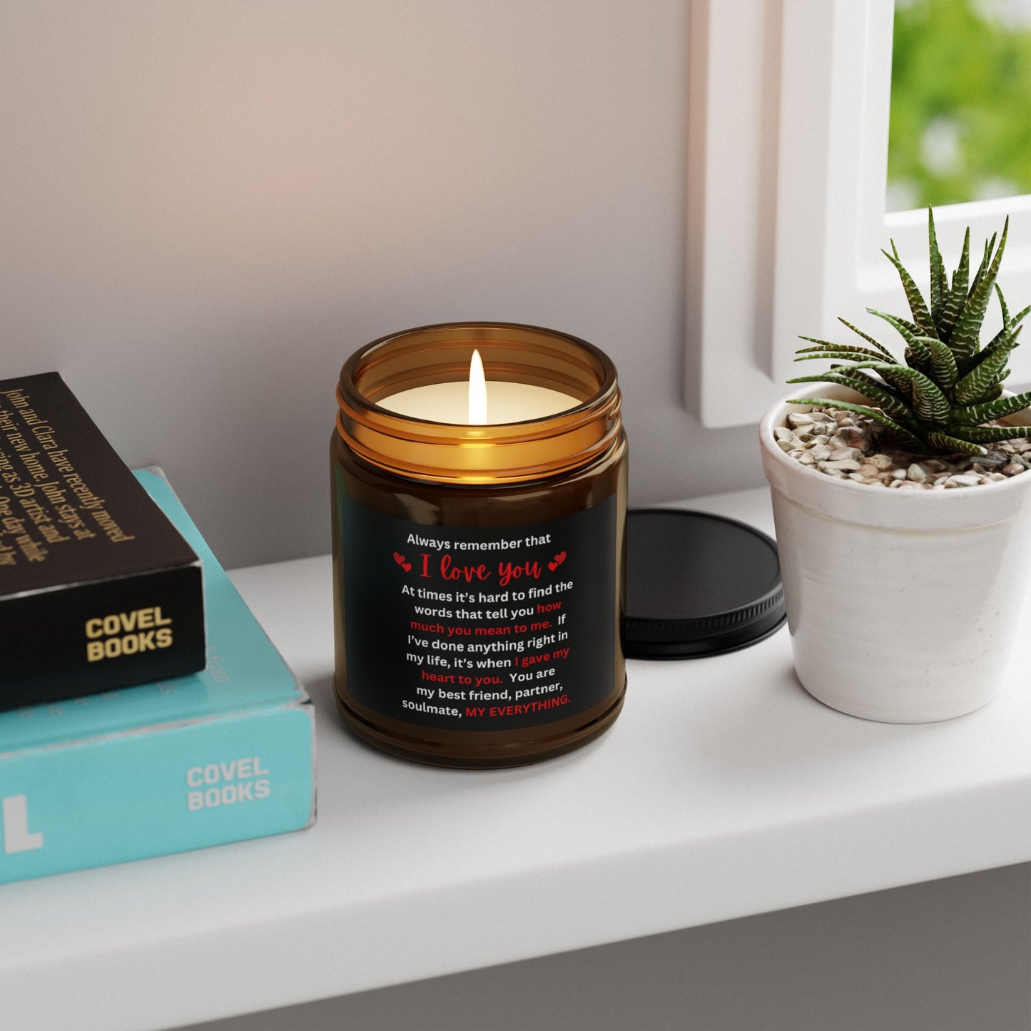 "I Love You" Scented Soy Candle (Multi-Size), Amber Jar with Black label