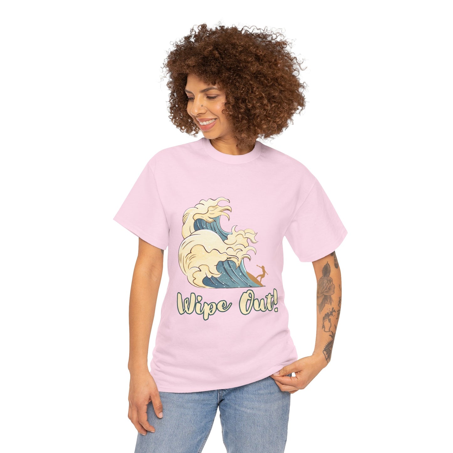 Surf-Inspired Unisex Heavy Cotton Tee - "Wipe Out!" Graphic