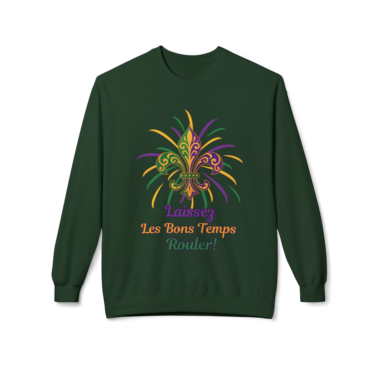 Mardi Gras Fleur-de-Lis Crewneck Sweatshirt — "Laissez Les Bons Temps Rouler!"
