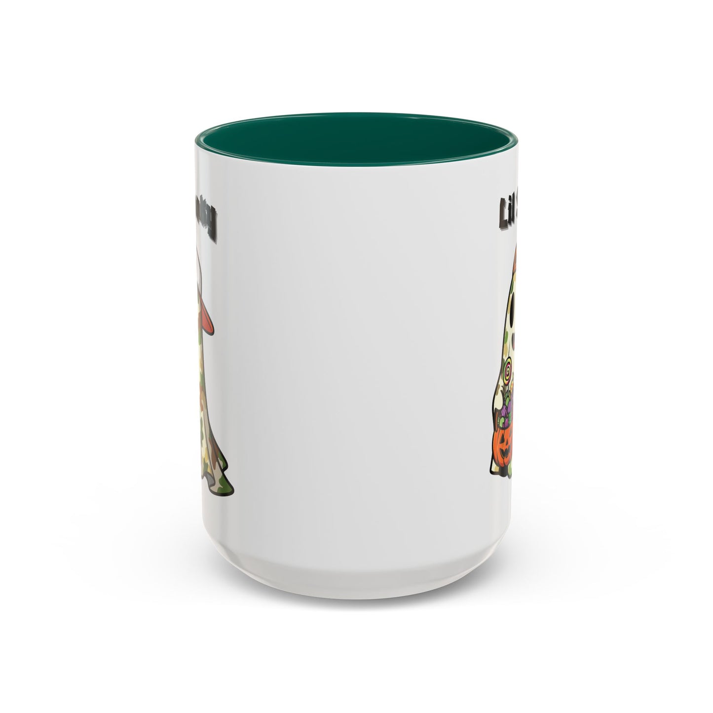 "Lil Spooky"  White Ceramic Halloween Mug With Colorful Accents — Cute Ghost Trick-or-Treat Ceramic Mug (11oz/15oz)