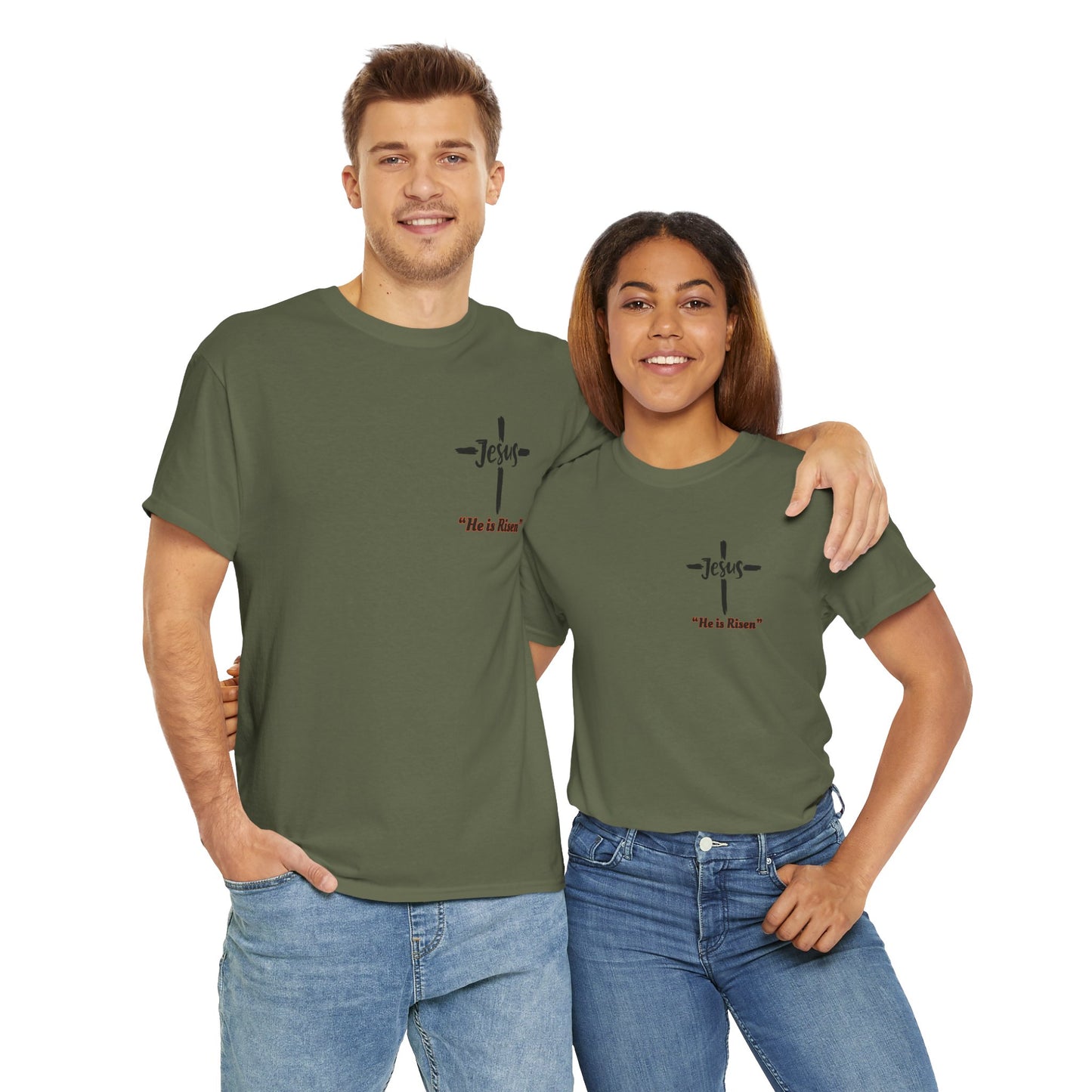 "He is Risen"  Front and Back Design, Unisex Heavy Cotton Tee