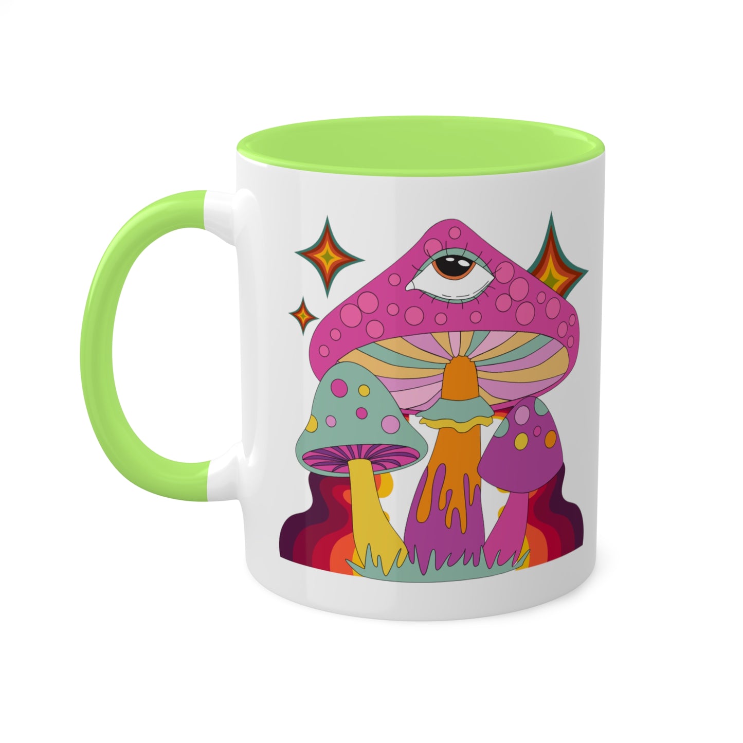 "Groovy Mushrooms" 11 oz White Mug with Colorful Accents
