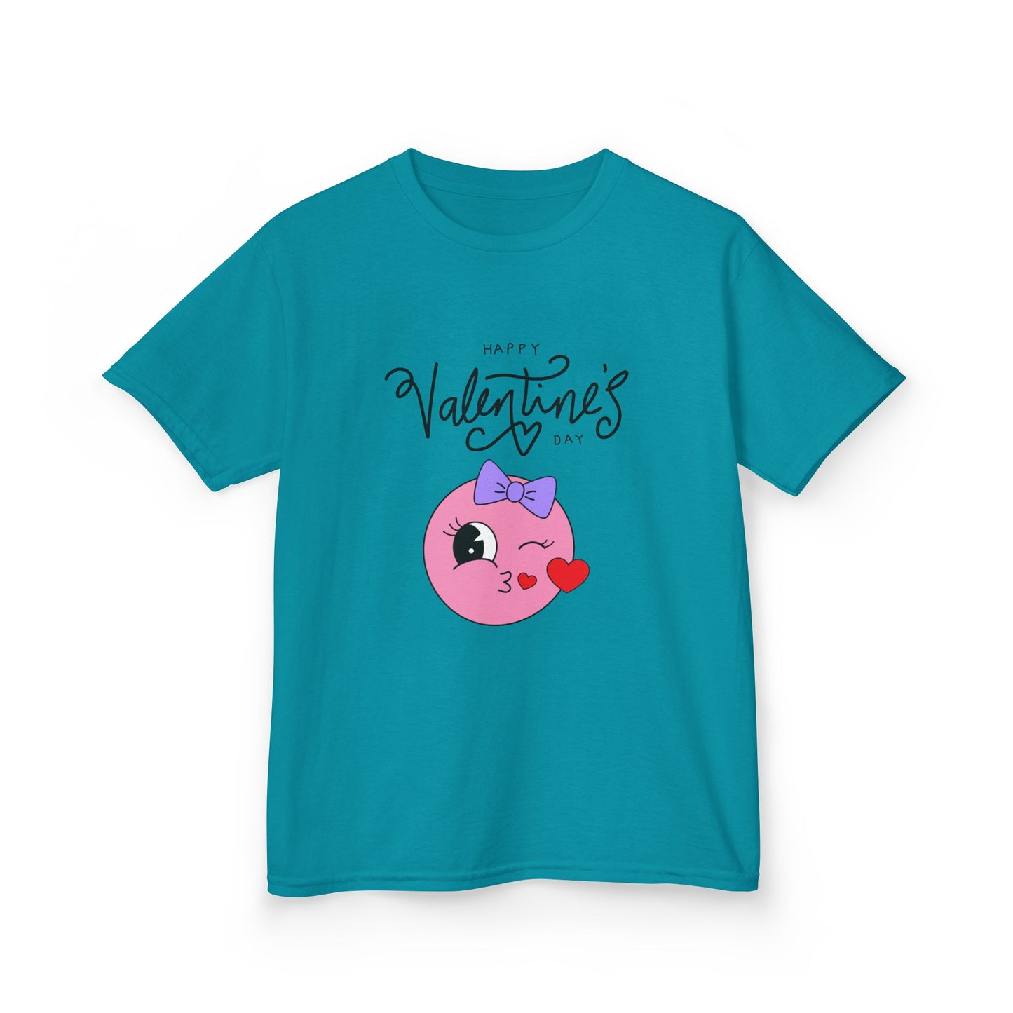 A Cute Winking Valentine Emoji with "Happy Valentine’s Day", Youth's Stylish Boxy Unisex Tee.  A Great Choice For A Wearable Valentine's Statement.