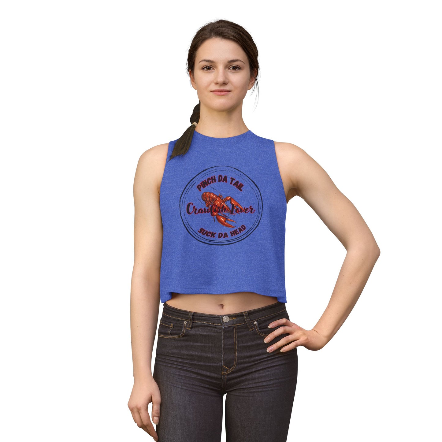 Crawfish Lover Crop Top — "Pinch Da Tail, Suck Da Head" Cajun Seafood Tank