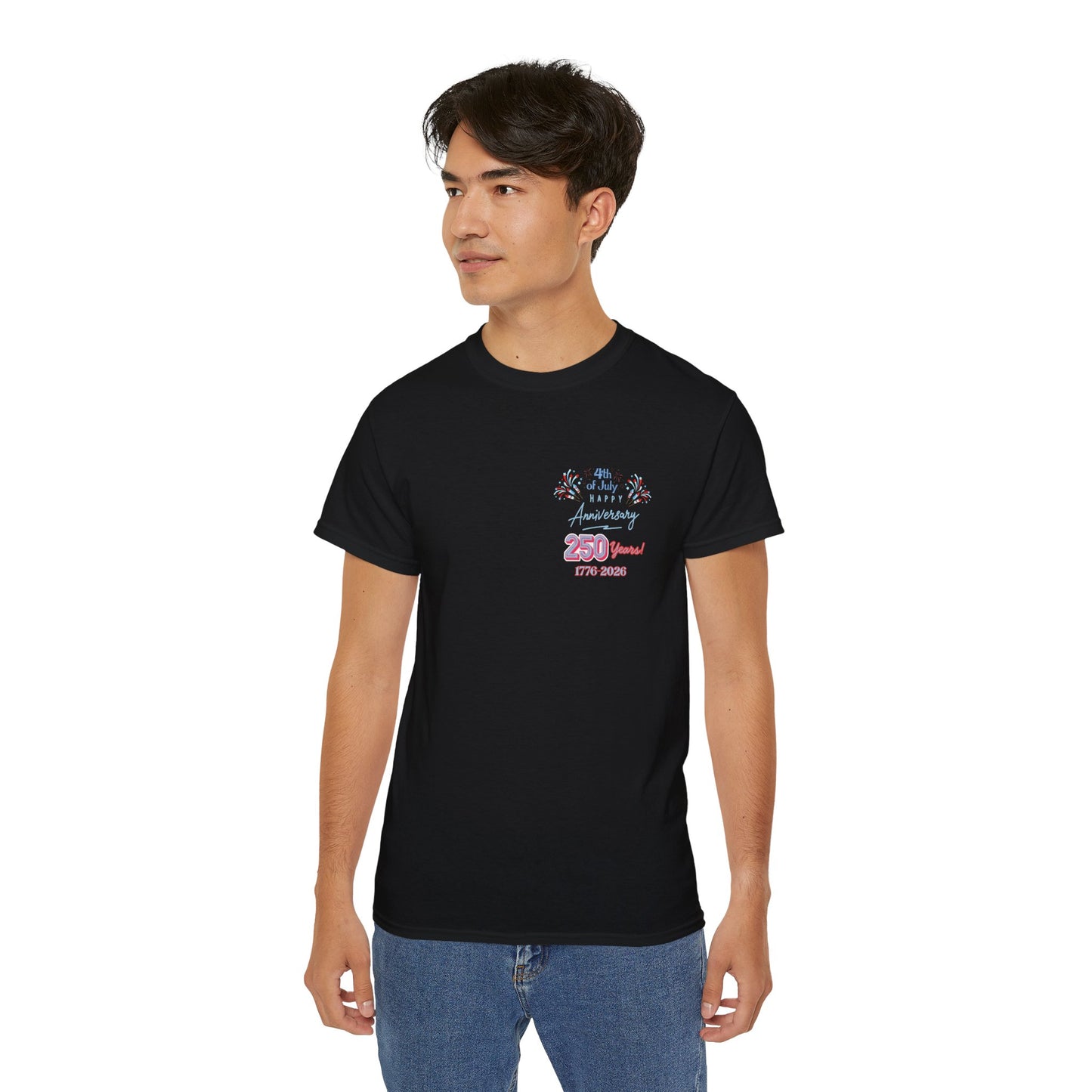 Statue of Liberty Patriotic T-Shirt — "Made In America -Happy Anniversary 1776-2026"  Front & Back Design
