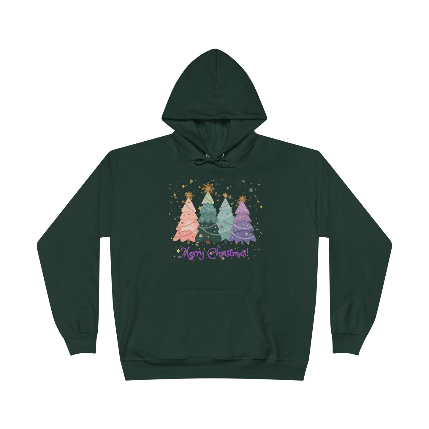 "Merry Xmas" Pastel Christmas Tree Unisex Adult  Hoodie. A Quaint, Yet Fashionable "Cut-Out Style" Xmas Tree Holiday Pullover