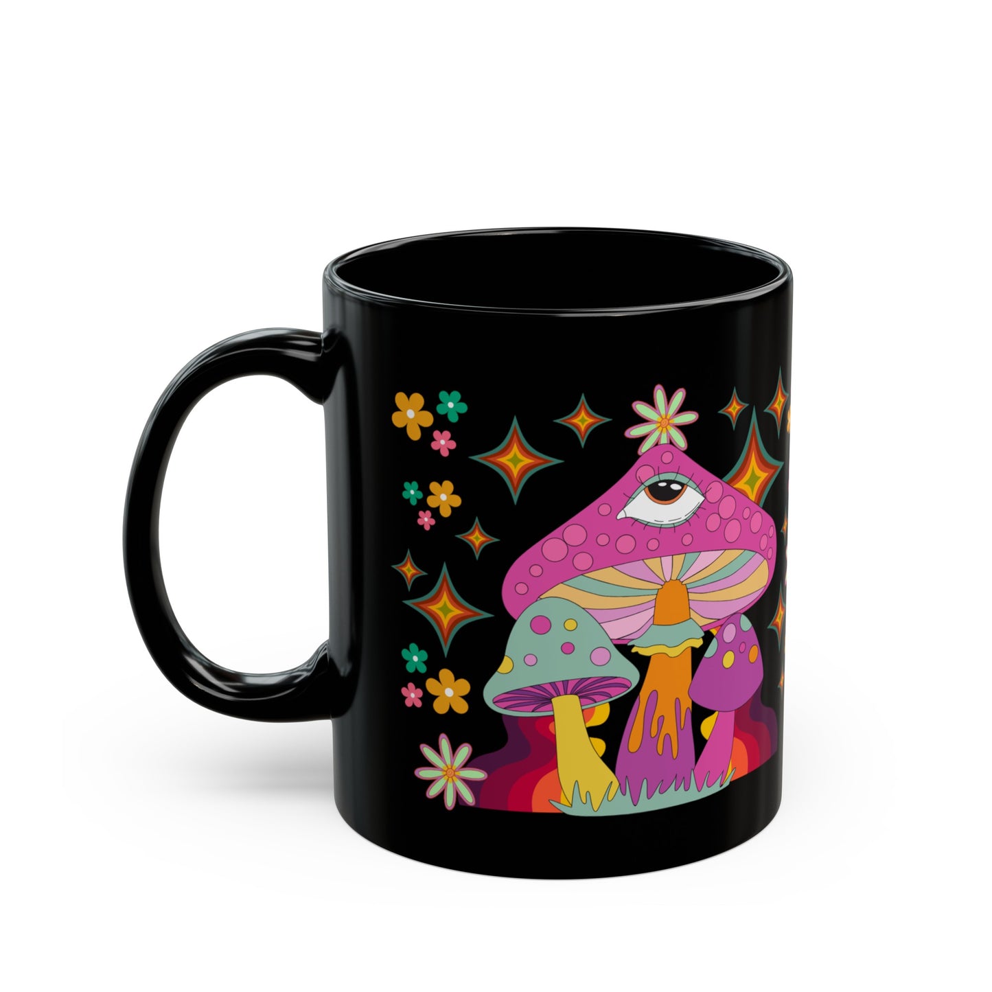 "Extra Groovy Mushrooms", Black Mug 11 oz