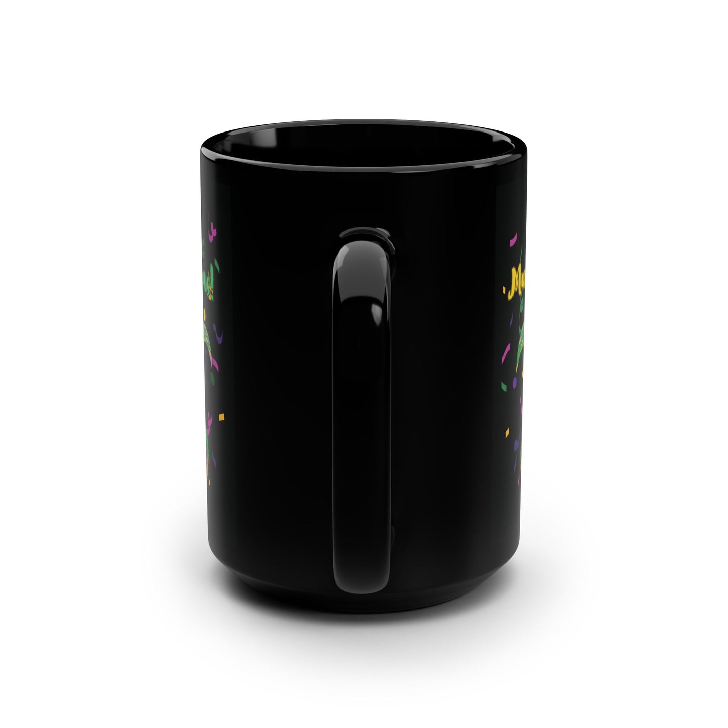 "Bon Mardi Gras" 15oz  Black Ceramic Mug, Featuring A Festive Carnival Mask & King Cake!