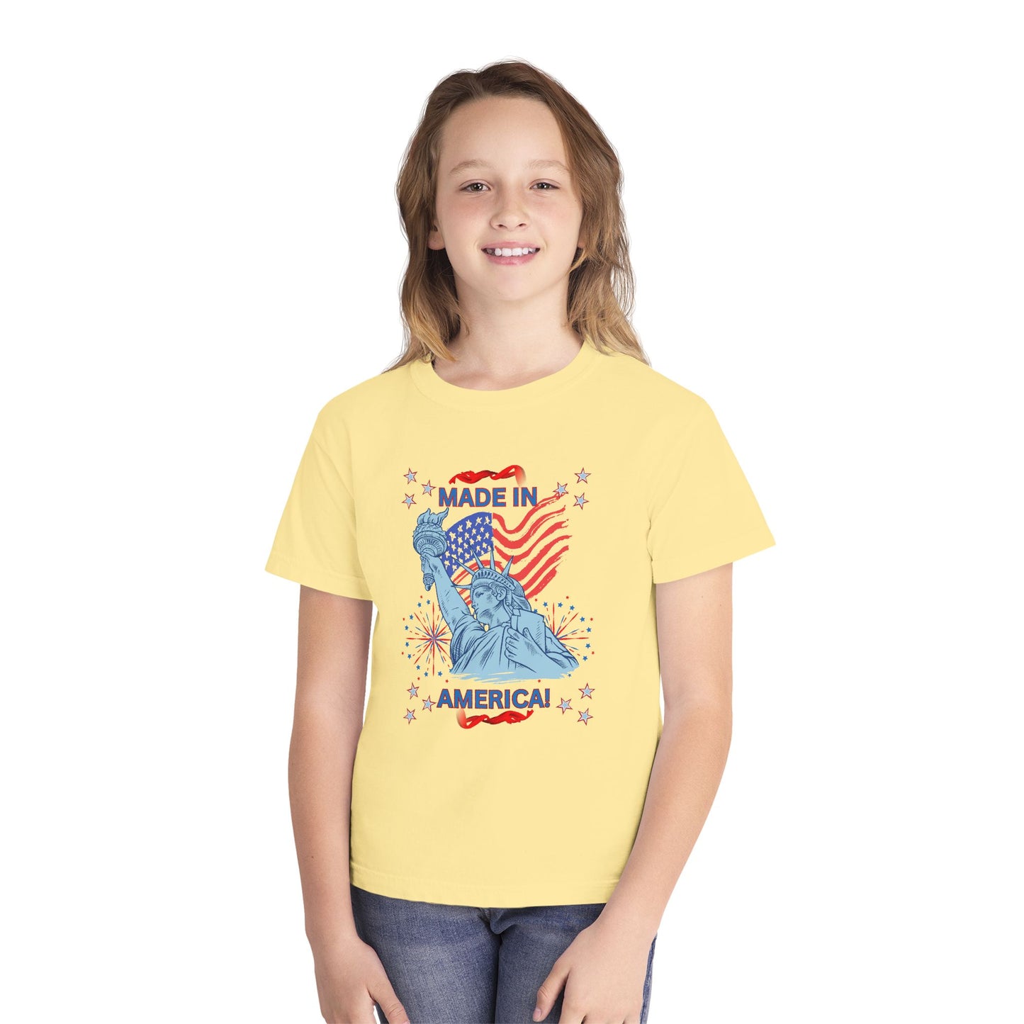 Made in America Statue of Liberty Youth Tee — Patriotic 4th of July Flag Graphic