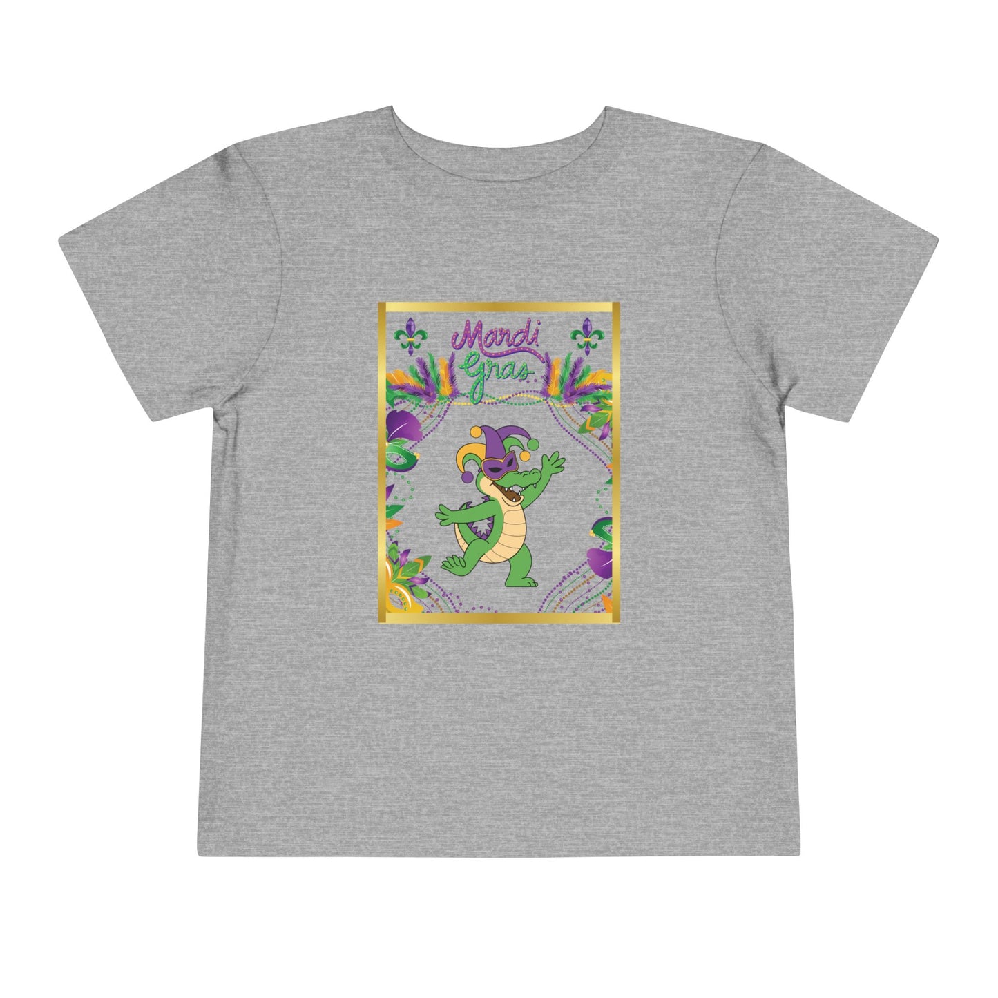 "Mardi Gras Gator" Toddler Tee.  This Masked Alligator Is Ready To Celebrate Mardi Gras In Purple, Gold And Green!