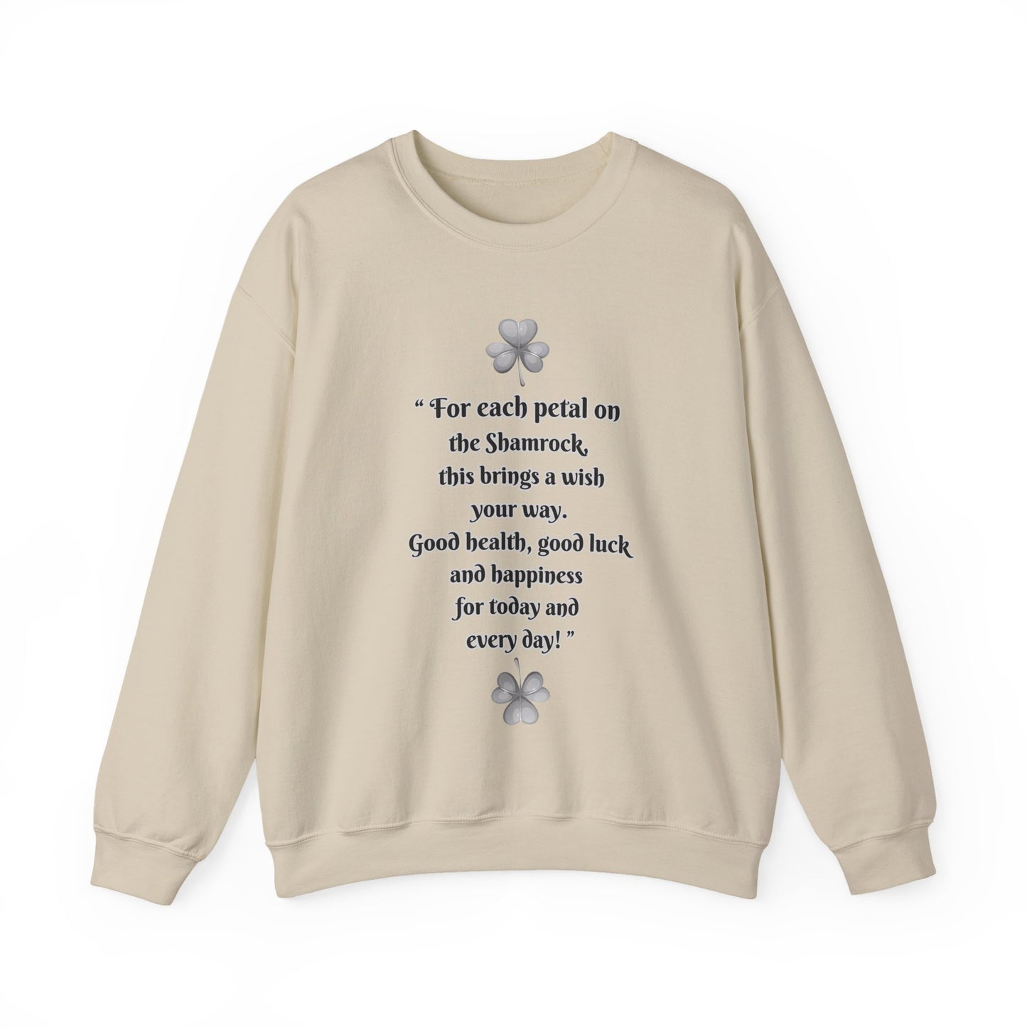 "Irish Blessing(Front)-Shamrock Wiseman(Back)", Unisex Crewneck Sweatshirt— Irish Luck Quote & Rustic Irish Wiseman Surrounded By Clover