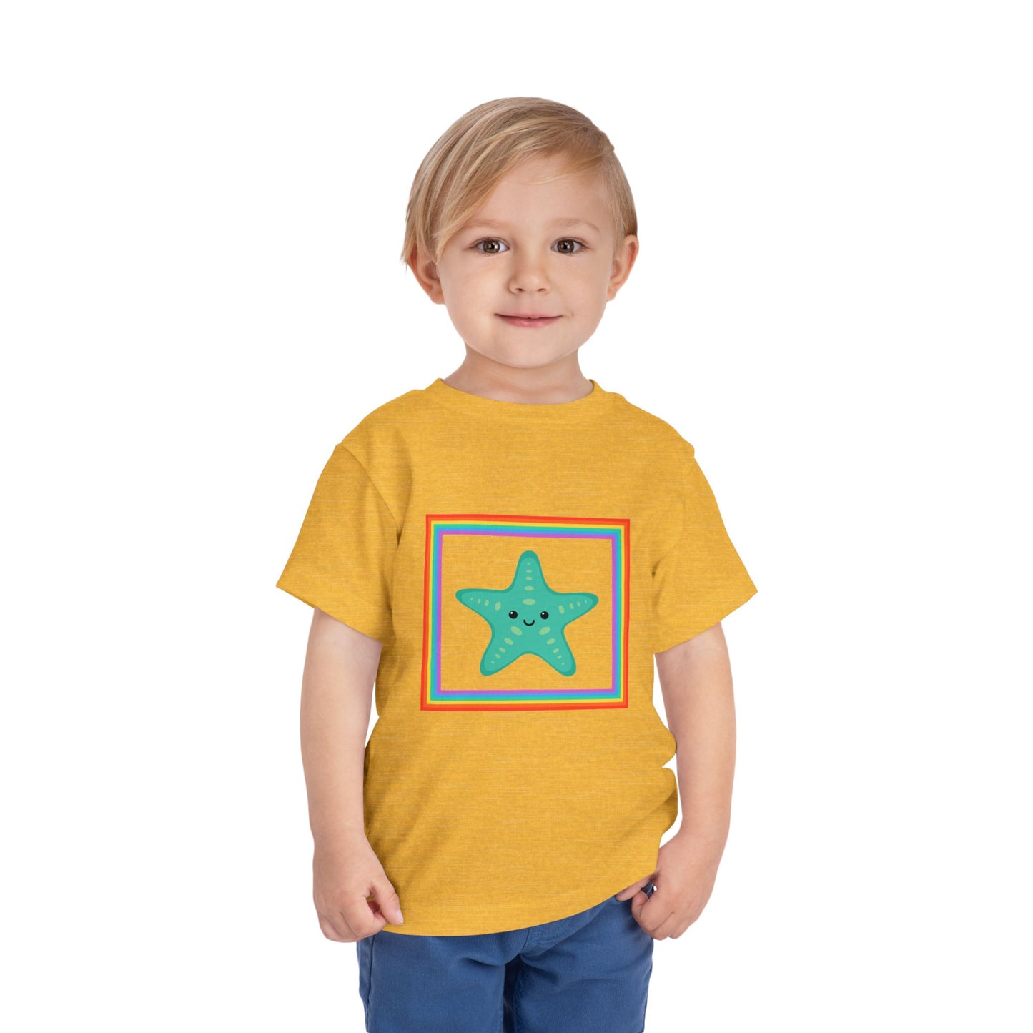 Cute "Starfish Toddler Tee" — Colorful Rainbow Frame Kids Shirt