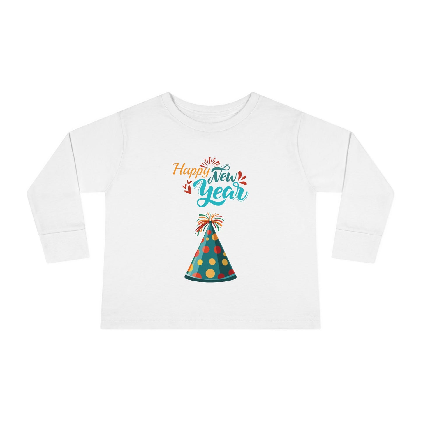 "Happy New Year- Party Hat", Toddler Long Sleeve Tee Shirt.  They Will Not Want To Take This Shirt Off!