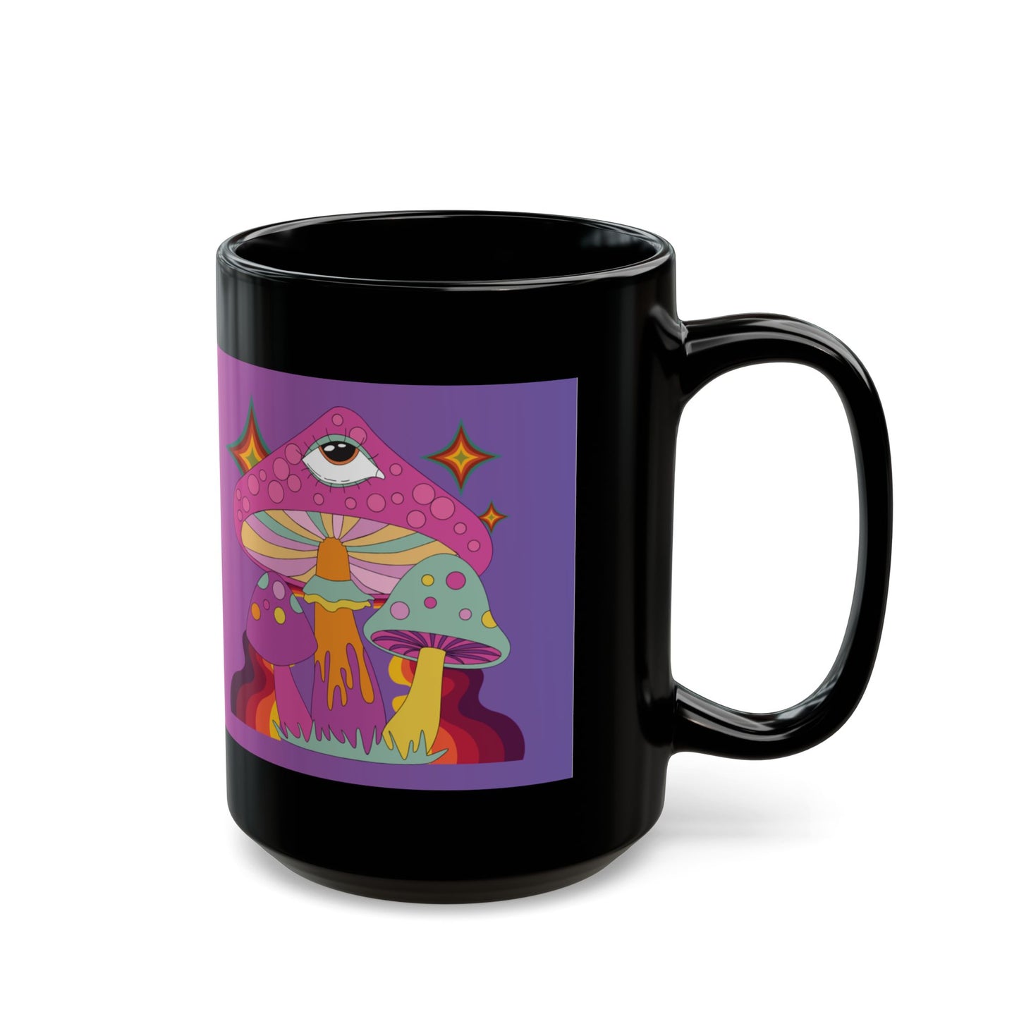 "Groovy Ombre Mushroom" Mug,  Black Ceramic Coffee Mugs In 15oz & 11oz