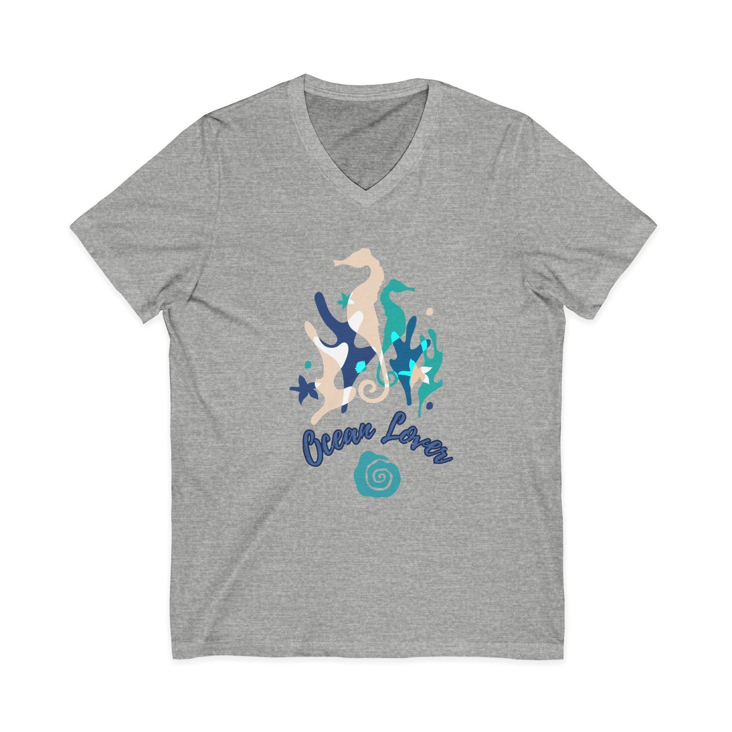"Ocean Lover" Seahorse Sea Life V-Neck Tee