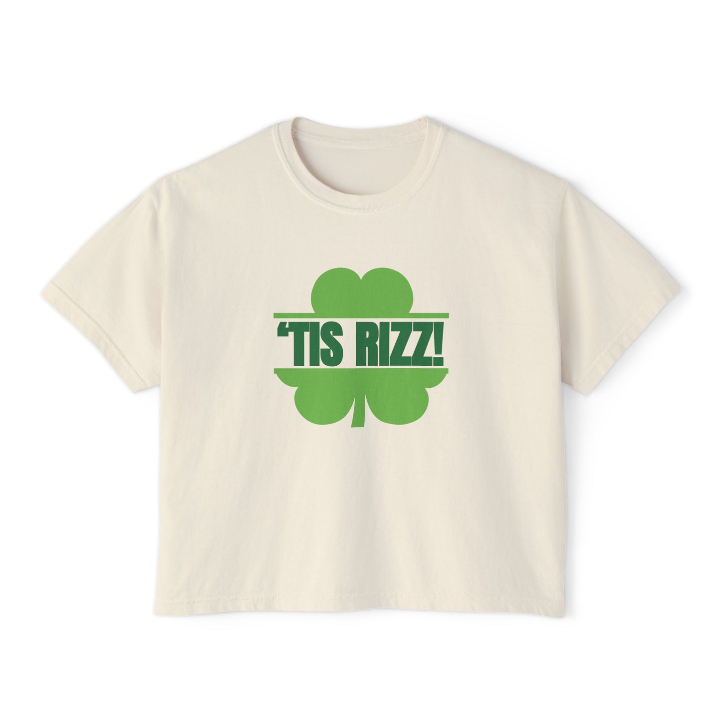 "Tis Rizz Shamrock" Cropped  Boxy Tee — Women's St. Patrick's Day Trendy Shirt