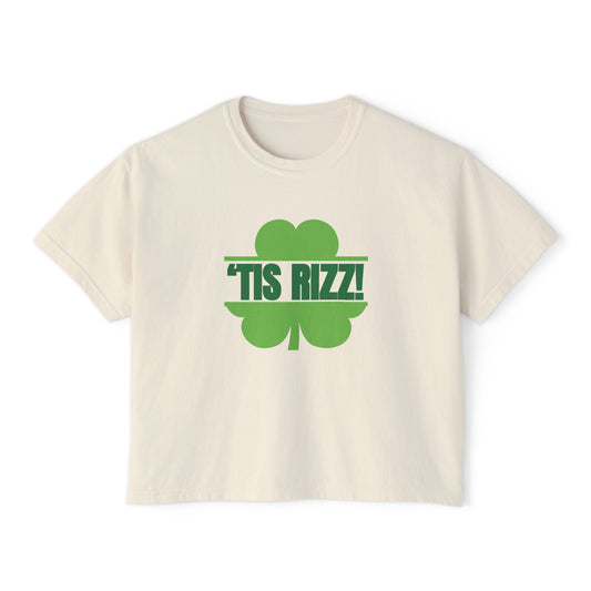 "Tis Rizz Shamrock" Cropped  Boxy Tee — Women's St. Patrick's Day Trendy Shirt