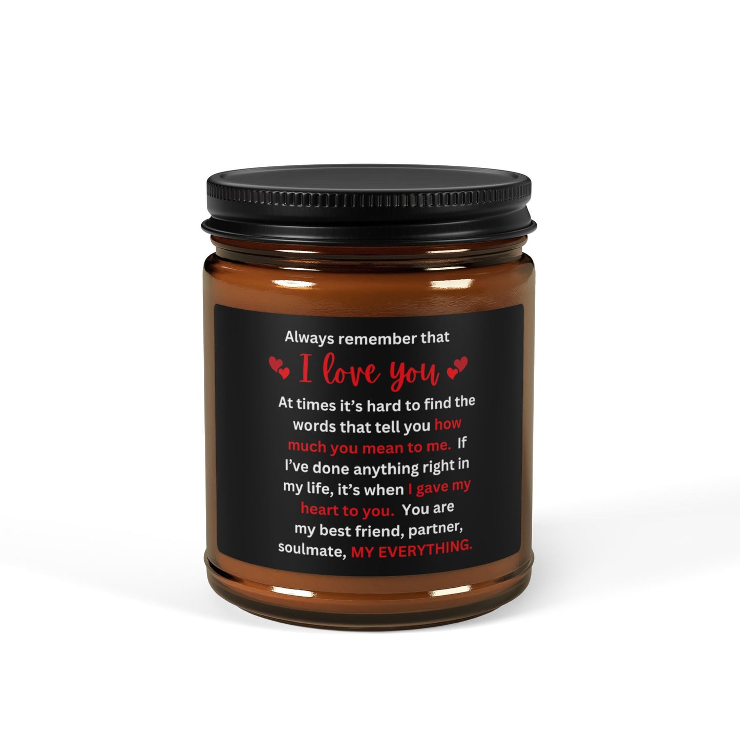 "I Love You" Scented Soy Candle (Multi-Size), Amber Jar with Black label