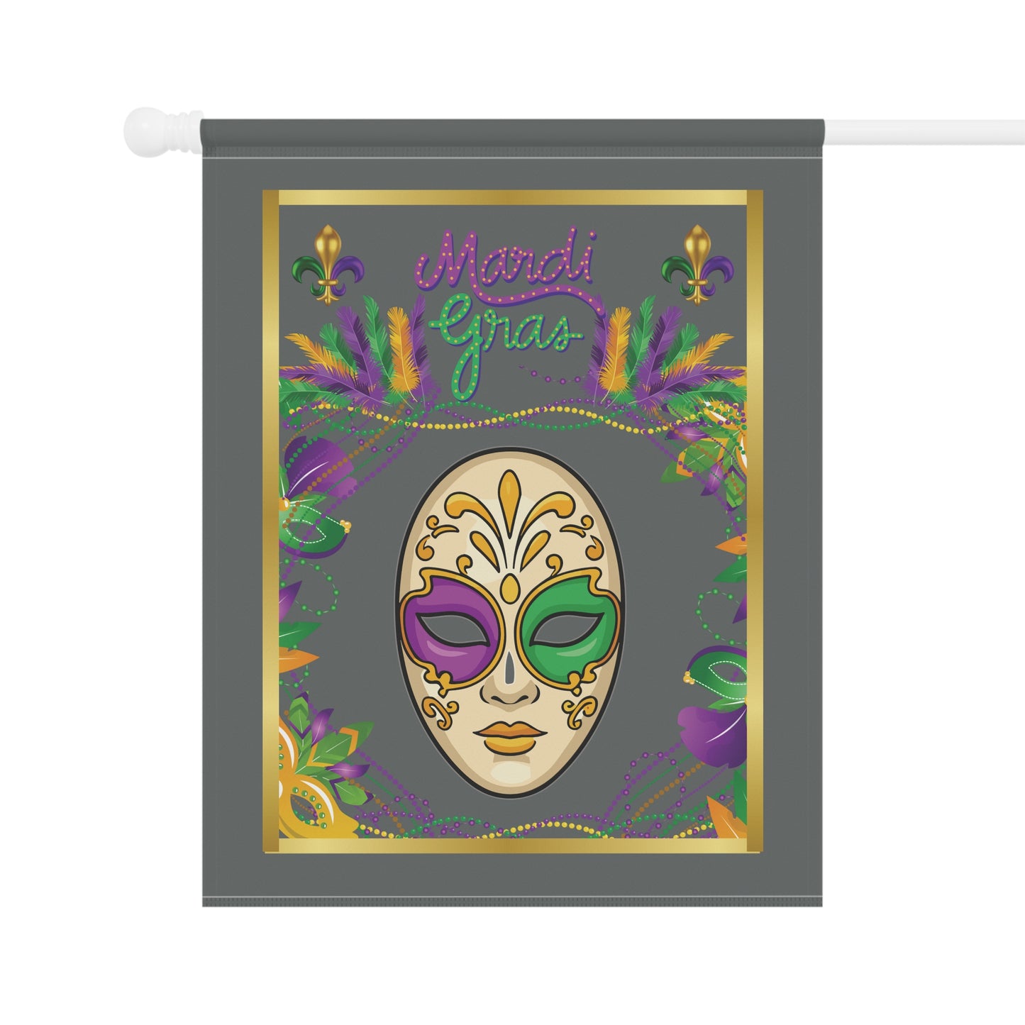 "Mardi Gras Mask", Garden Flag/House Banner In Dark Gray.  Lovely Carnival Mask  Heralds In The Mardi Gras Season!