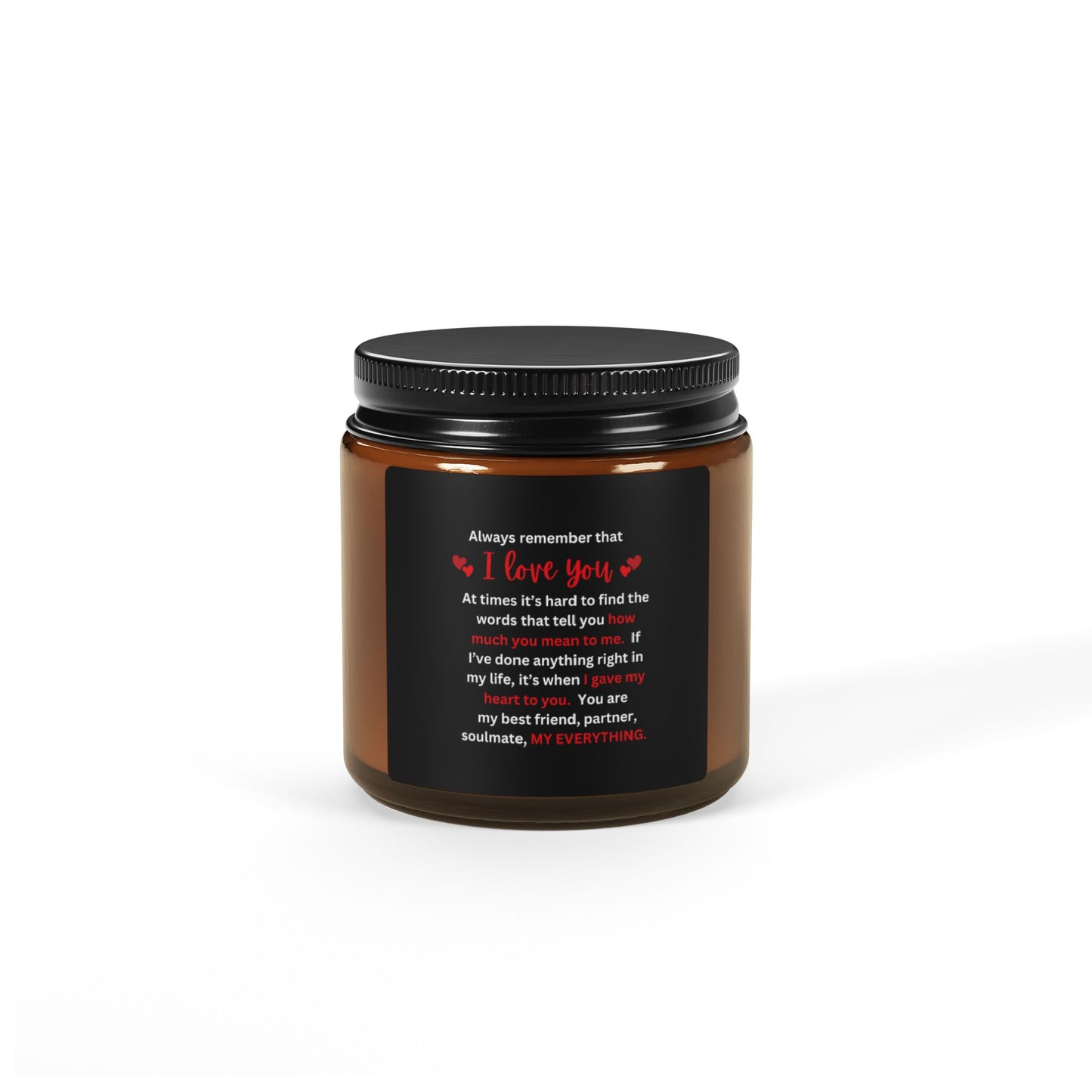 "I Love You" Scented Soy Candle (Multi-Size), Amber Jar with Black label